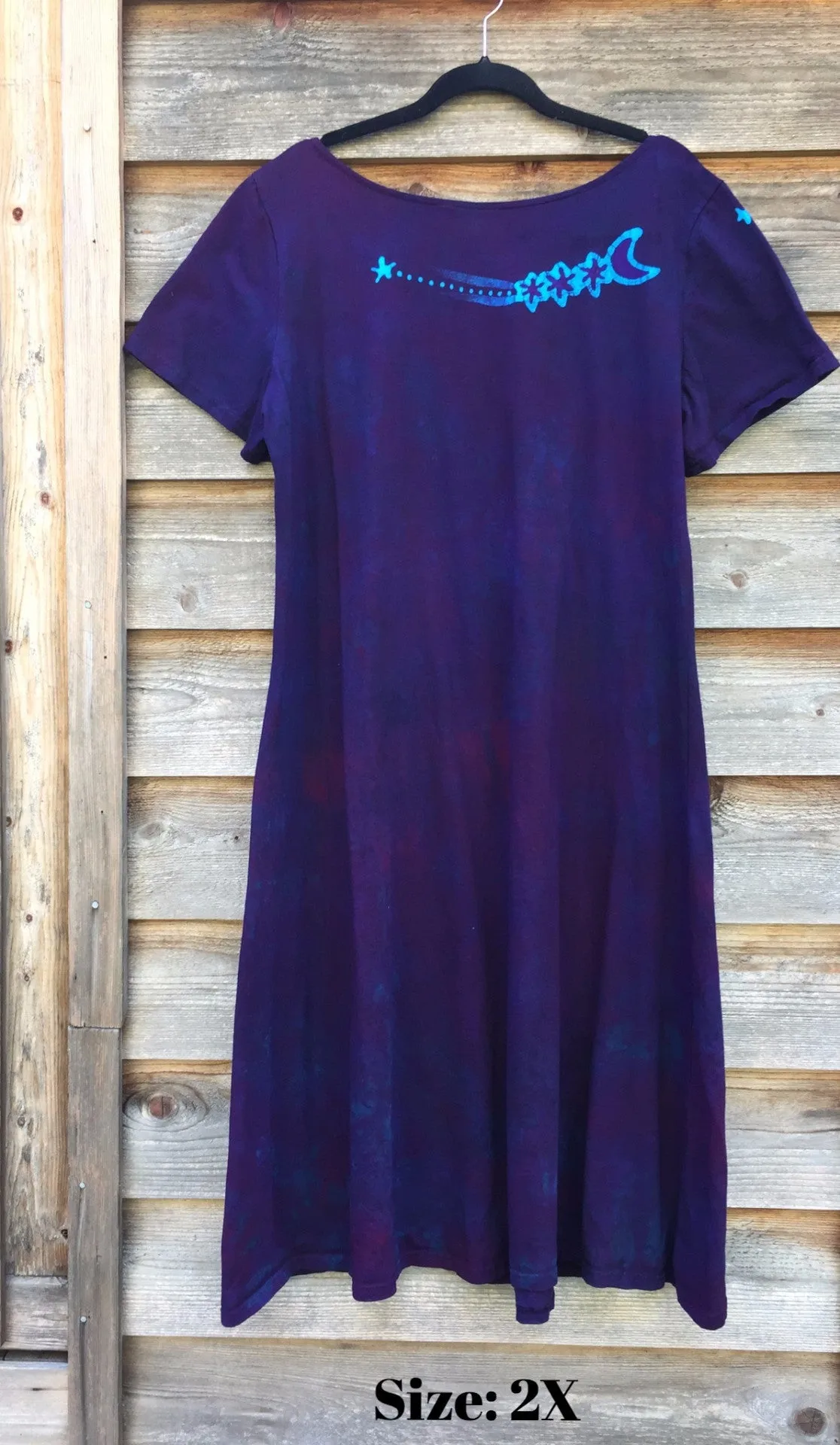 Deep Purple Moondance - Short Sleeve Batik Dress