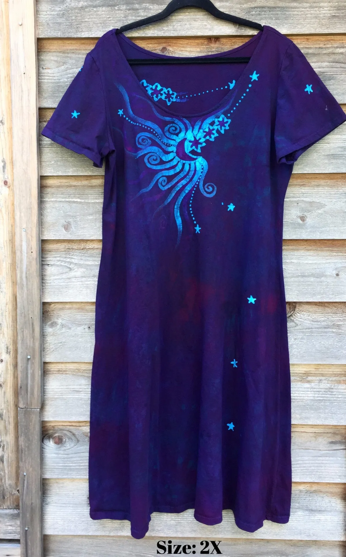 Deep Purple Moondance - Short Sleeve Batik Dress