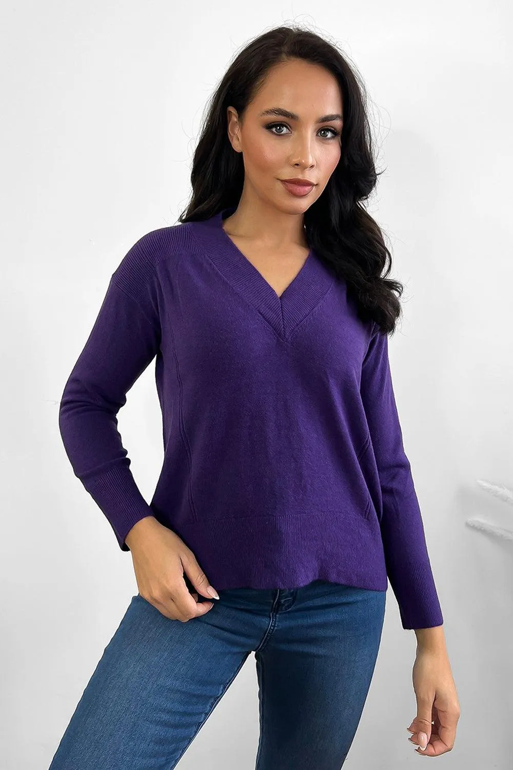 Deep V-Neck Soft Thin Knit Pullover