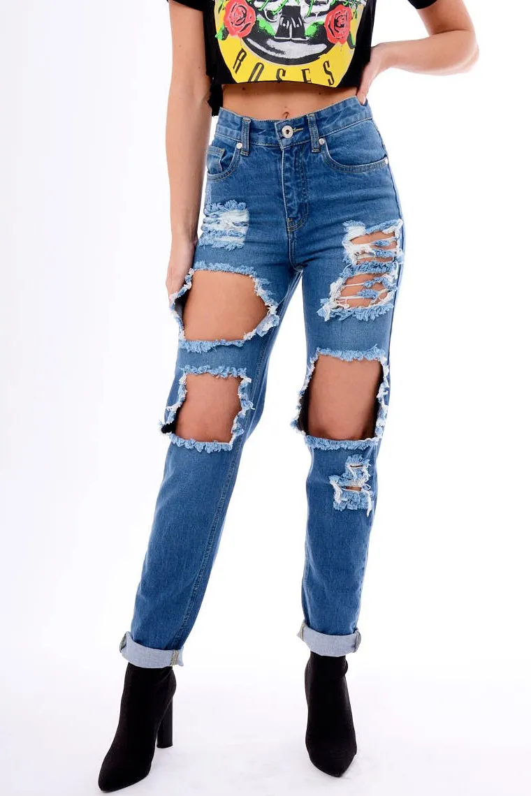 Denim Ripped Mom Jeans - Marissa