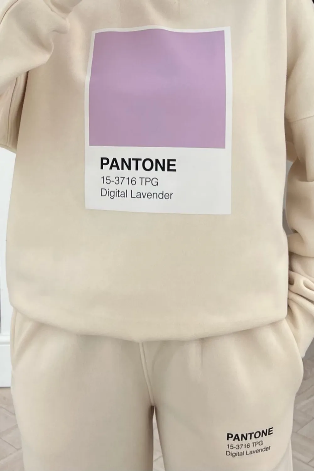 Digital Lavender pantone ecru printed sweater loungewear set