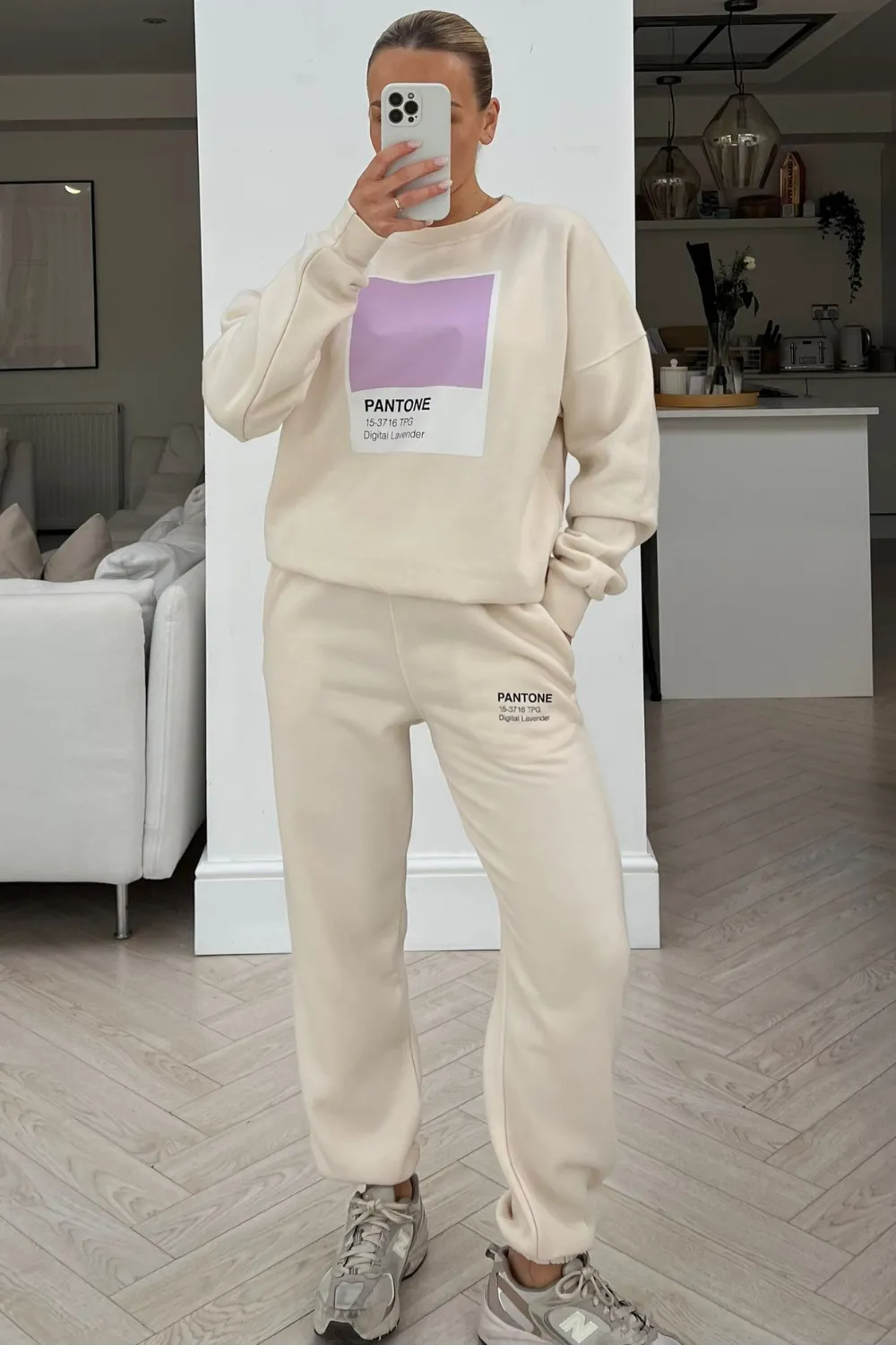 Digital Lavender pantone ecru printed sweater loungewear set