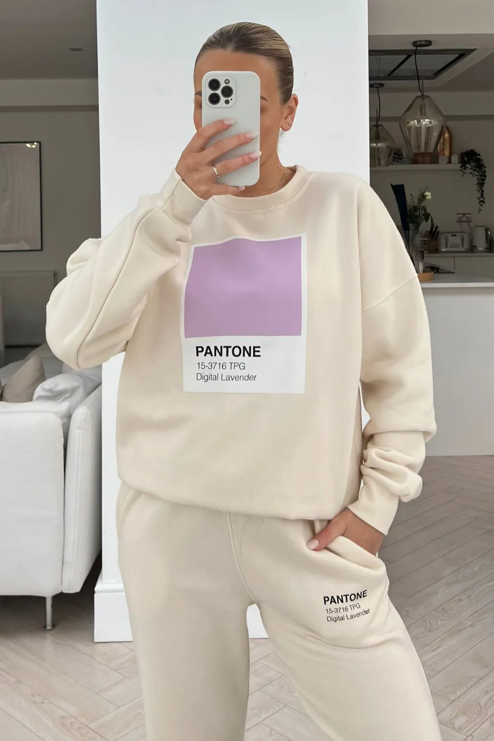 Digital Lavender pantone ecru printed sweater loungewear set