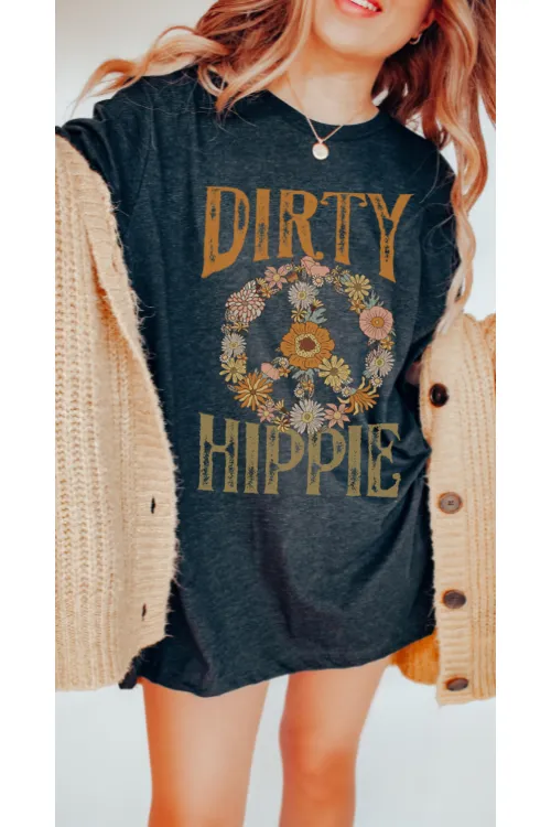 Dirty Hippie Peace Sign T-Shirt, Vintage-Inspired T-Shirt, Trendy Hippie T-Shirt Ovrersized Design and T-Shirt