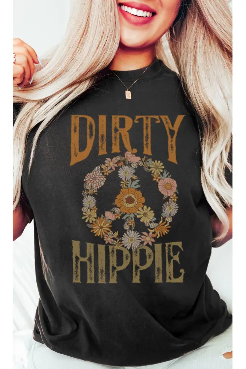 Dirty Hippie Peace Sign T-Shirt, Vintage-Inspired T-Shirt, Trendy Hippie T-Shirt Ovrersized Design and T-Shirt