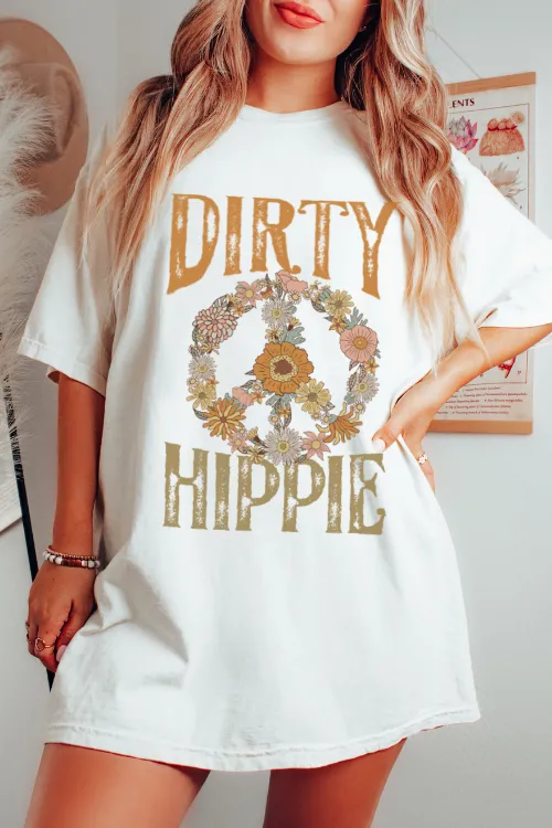 Dirty Hippie Peace Sign T-Shirt, Vintage-Inspired T-Shirt, Trendy Hippie T-Shirt Ovrersized Design and T-Shirt