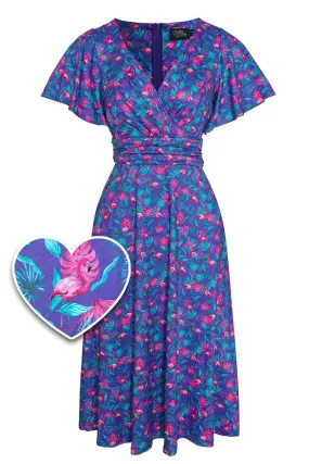 Donna Purple Flamingo Crossover Bust Tea Dress