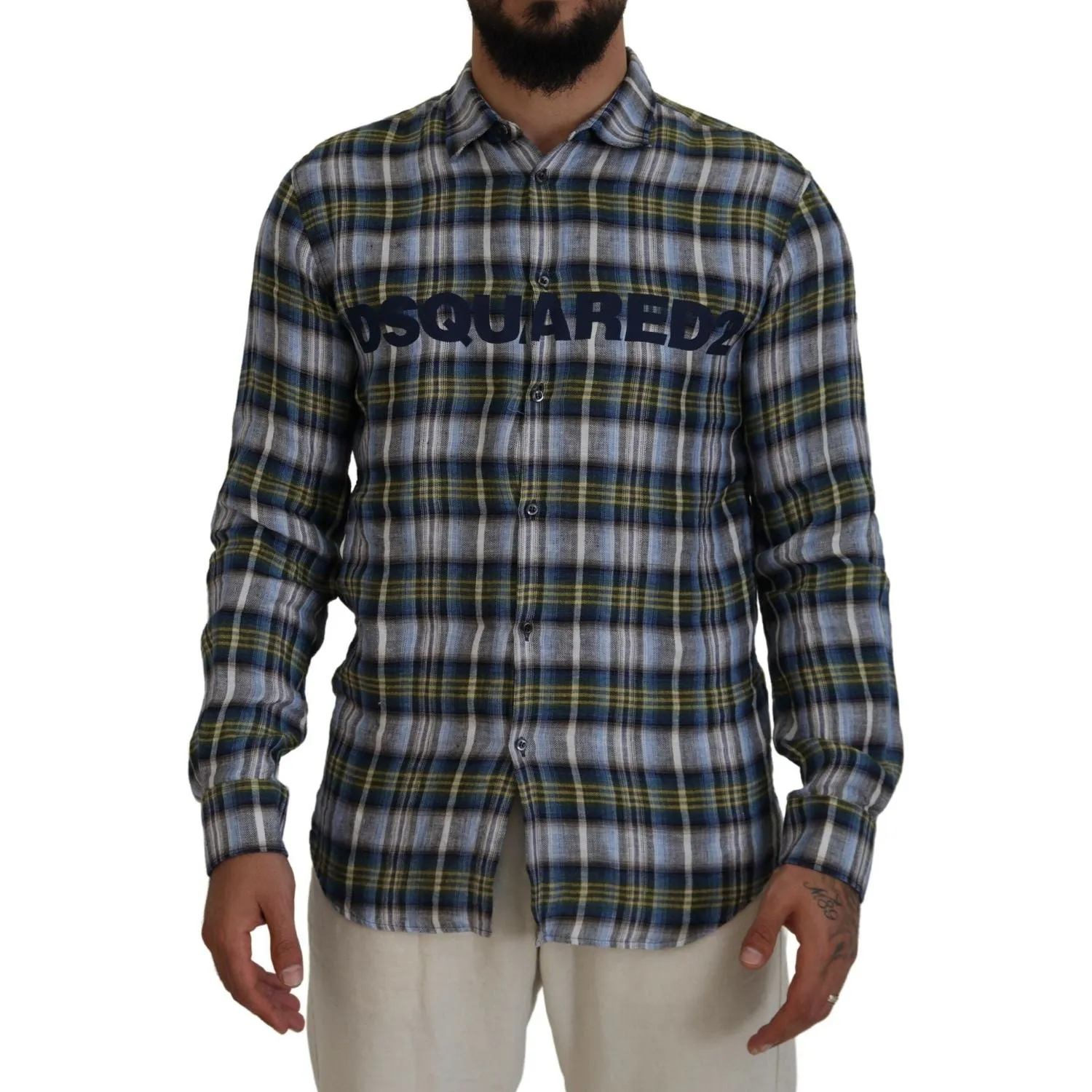 Dsquared² Multicolor Checkered Casual Men Long Sleeves Shirt