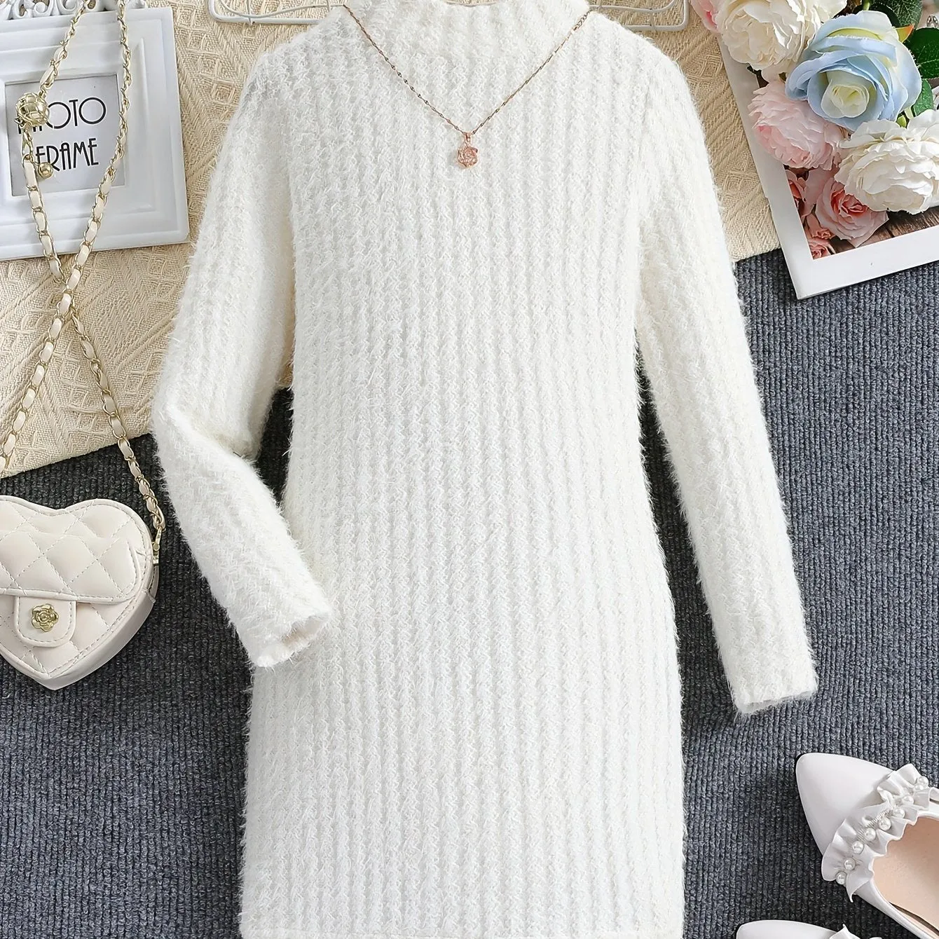 Elegant Solid Long Sleeve Dress, Comfy Warm, Fall Winter Party Dress