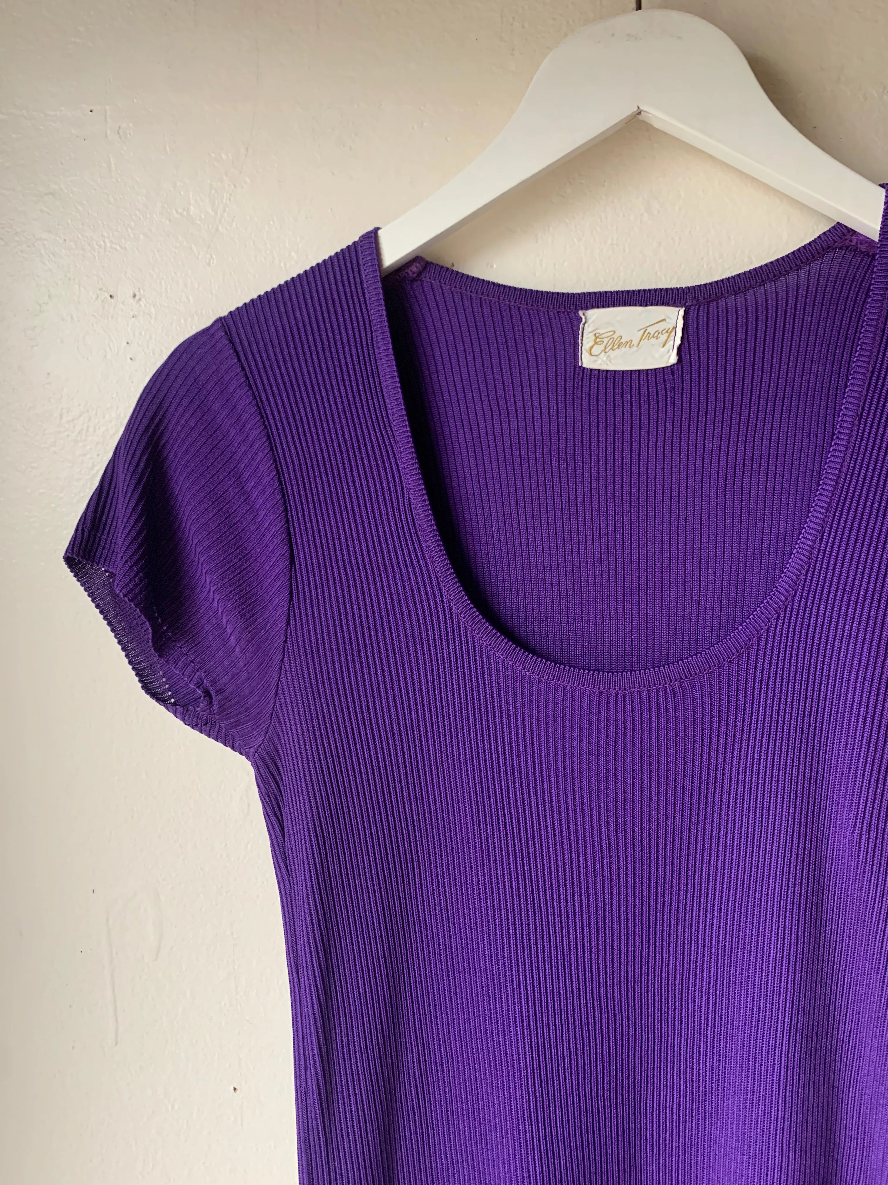 Ellen Tracy' Purple Ribbed Knit Dress