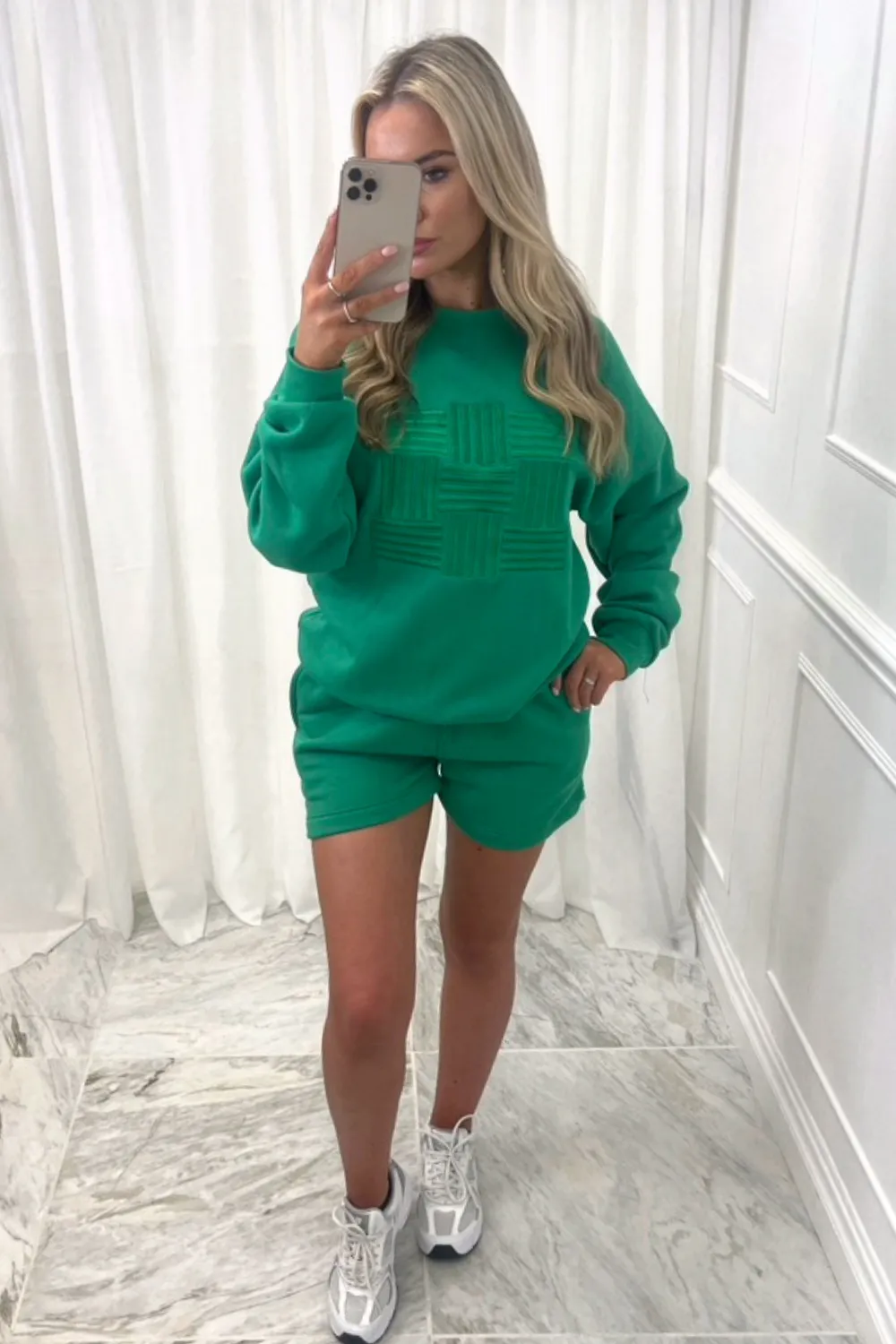 Enaya Bottle Green embroidered short  loungewear set