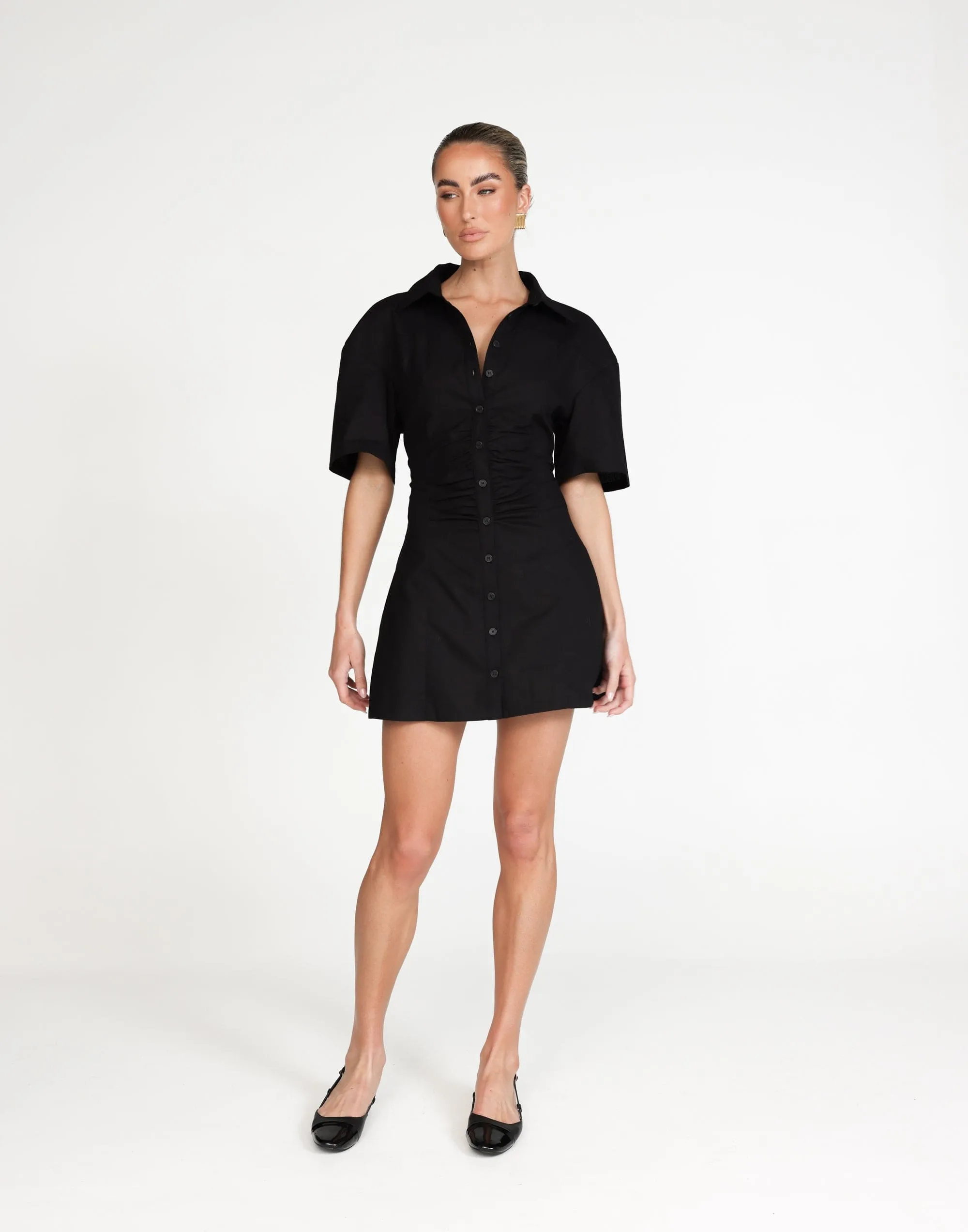 Etta Linen Mini Dress (Black)