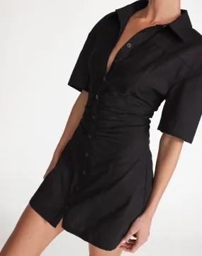 Etta Linen Mini Dress (Black)