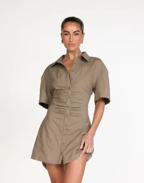 Etta Linen Mini Dress (Mushroom)