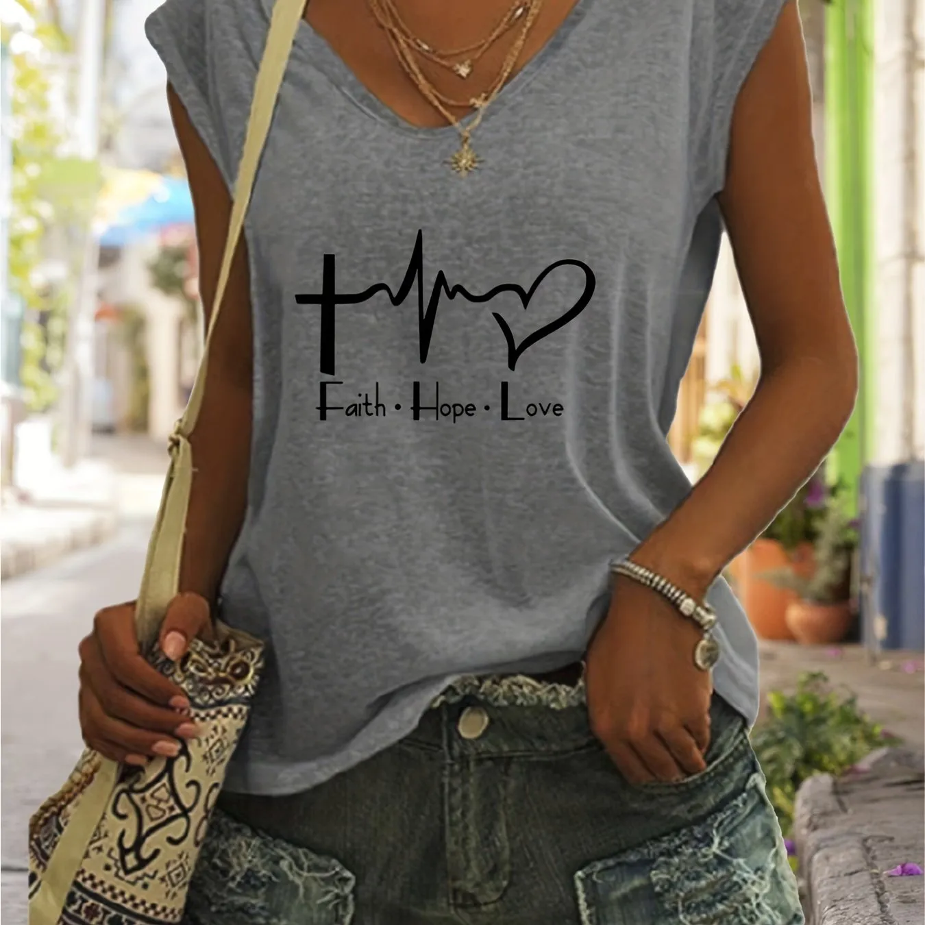 Faith  Love Sleeveless Tank Casual Spring  Summer Style