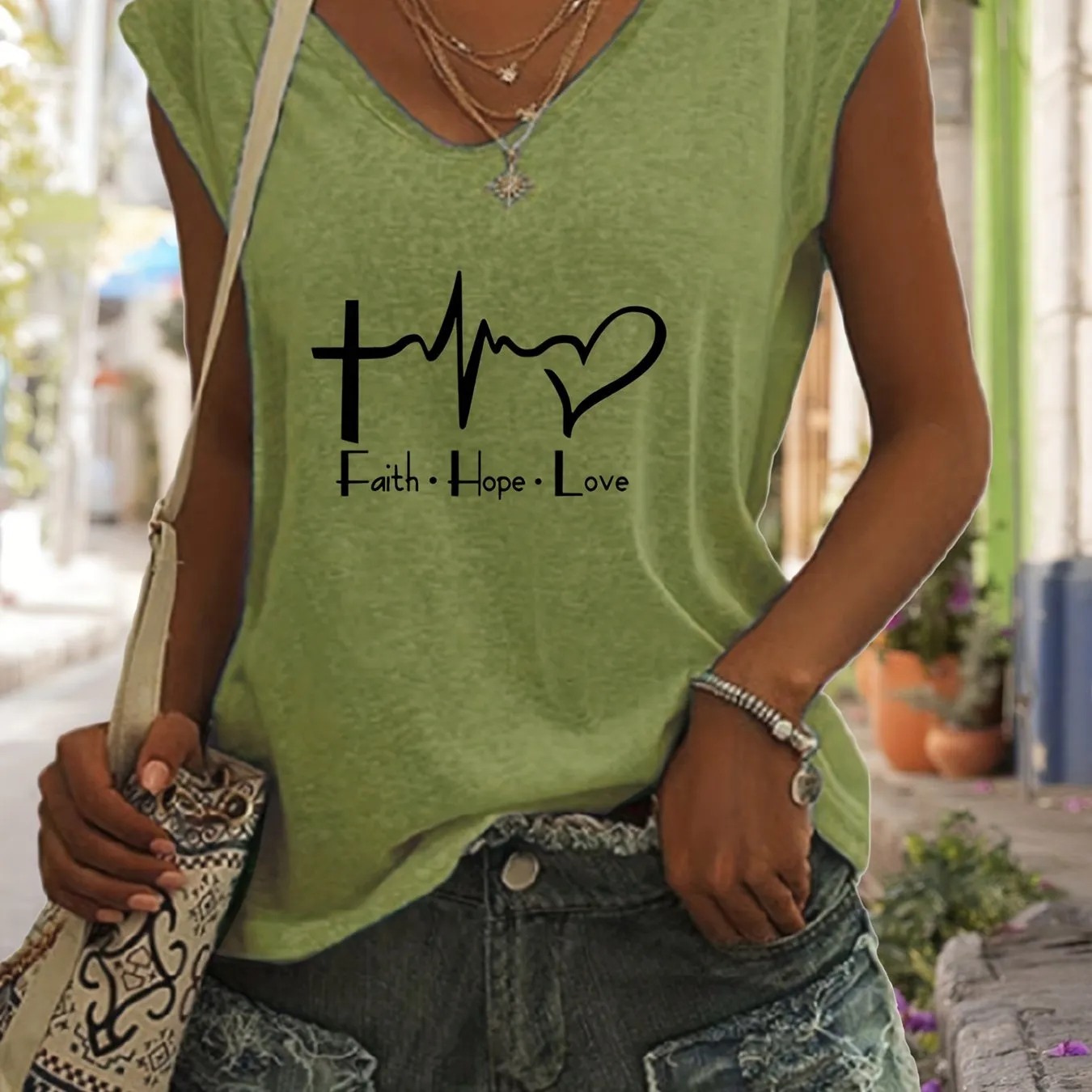 Faith  Love Sleeveless Tank Casual Spring  Summer Style