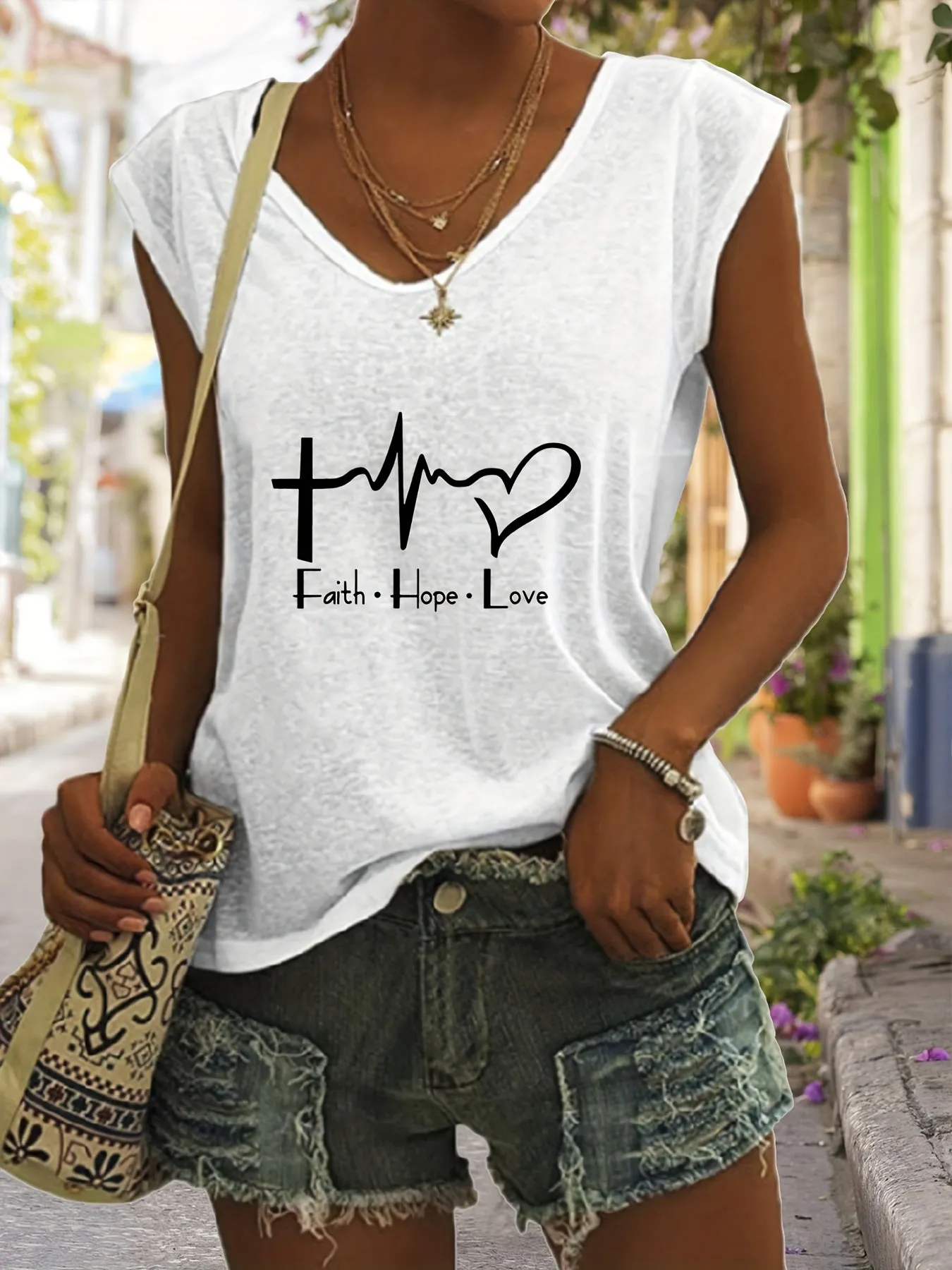 Faith  Love Sleeveless Tank Casual Spring  Summer Style