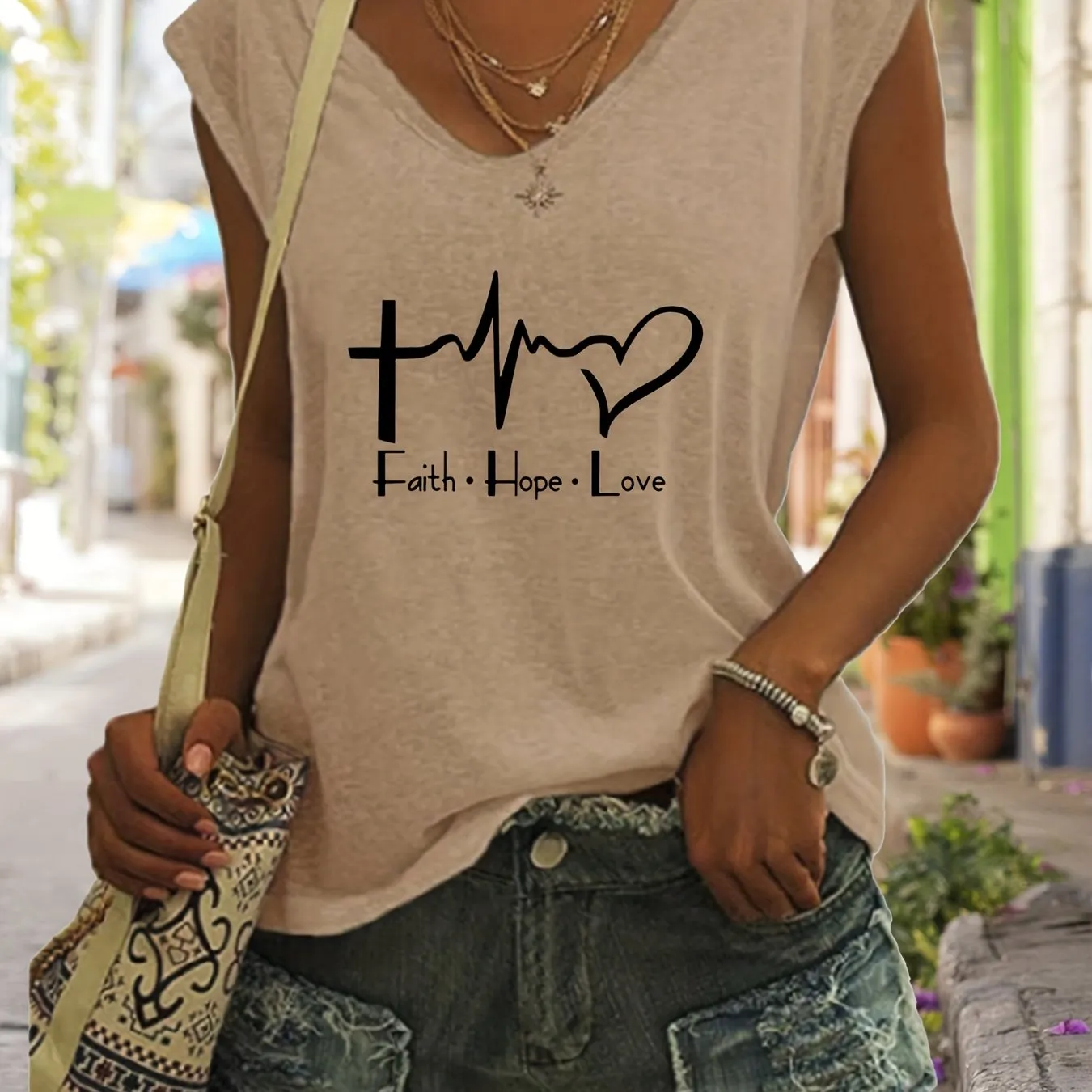 Faith  Love Sleeveless Tank Casual Spring  Summer Style