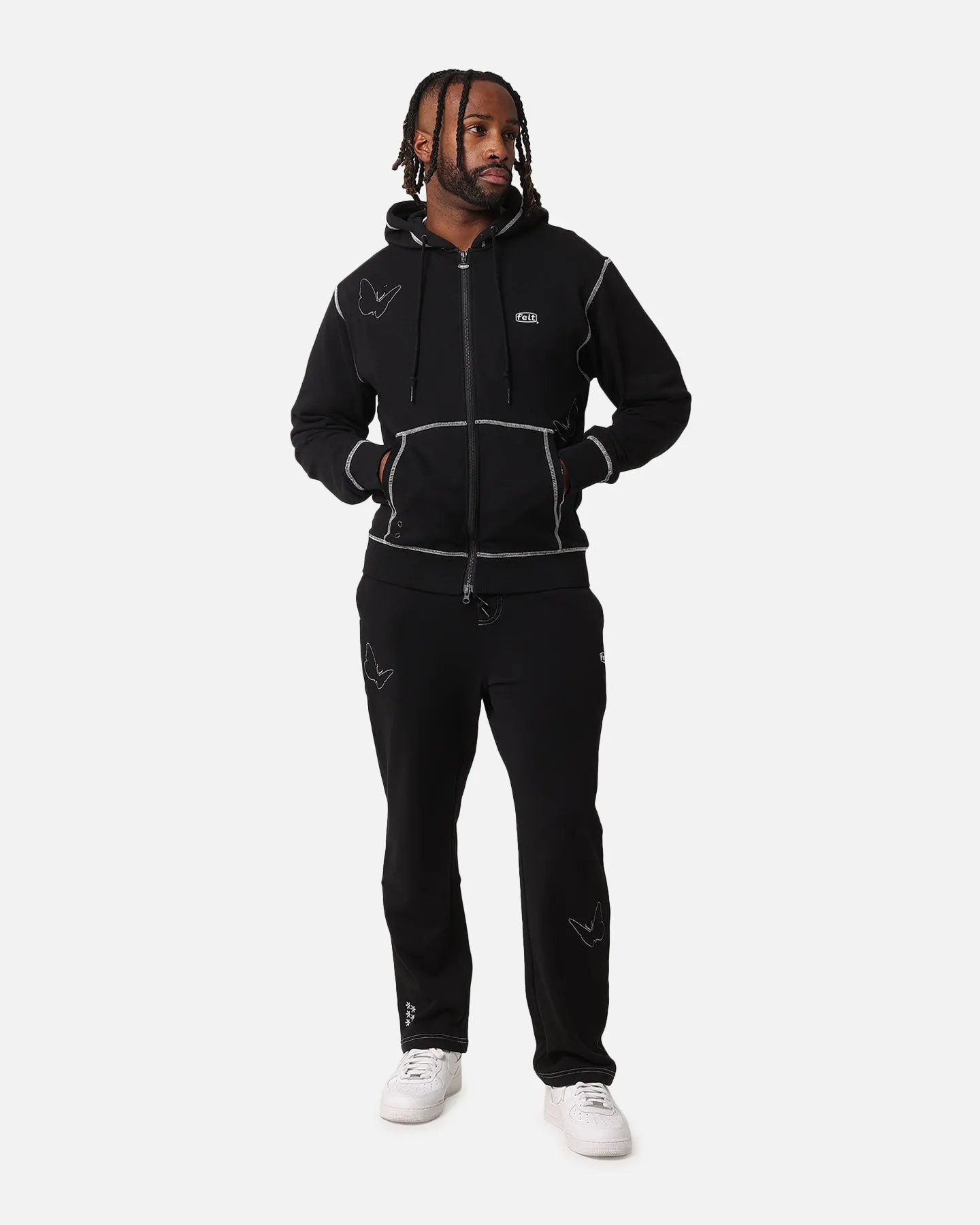 Felt Contrast Stitched Sweatpants Black