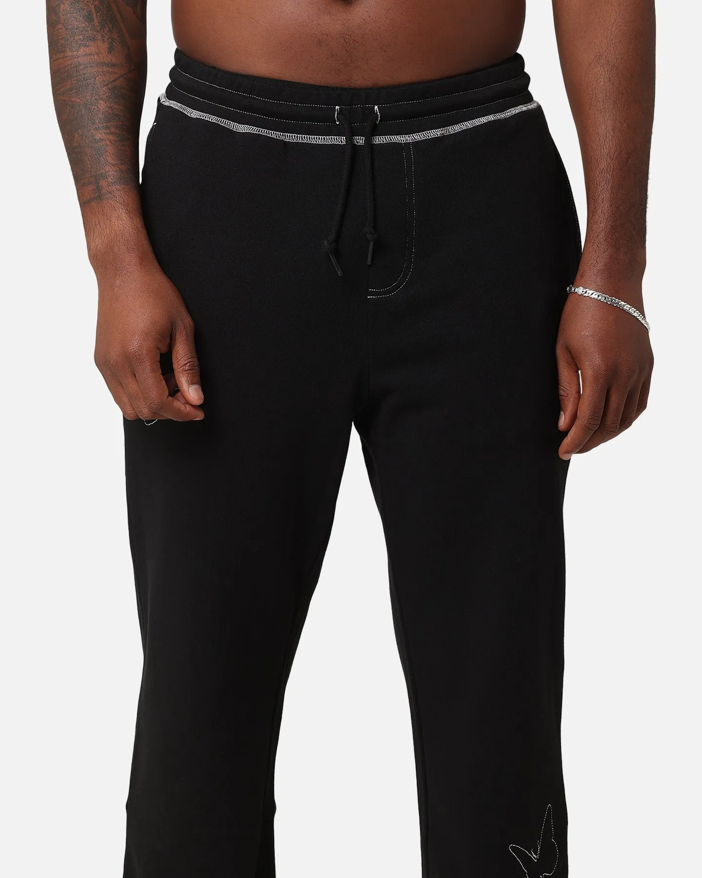 Felt Contrast Stitched Sweatpants Black