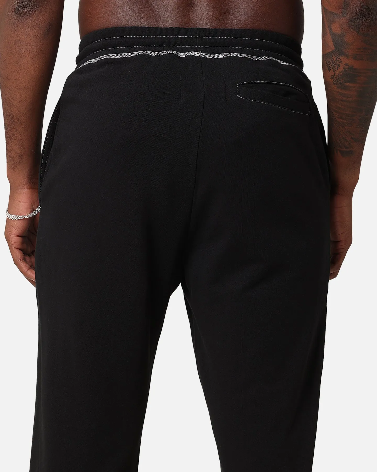 Felt Contrast Stitched Sweatpants Black