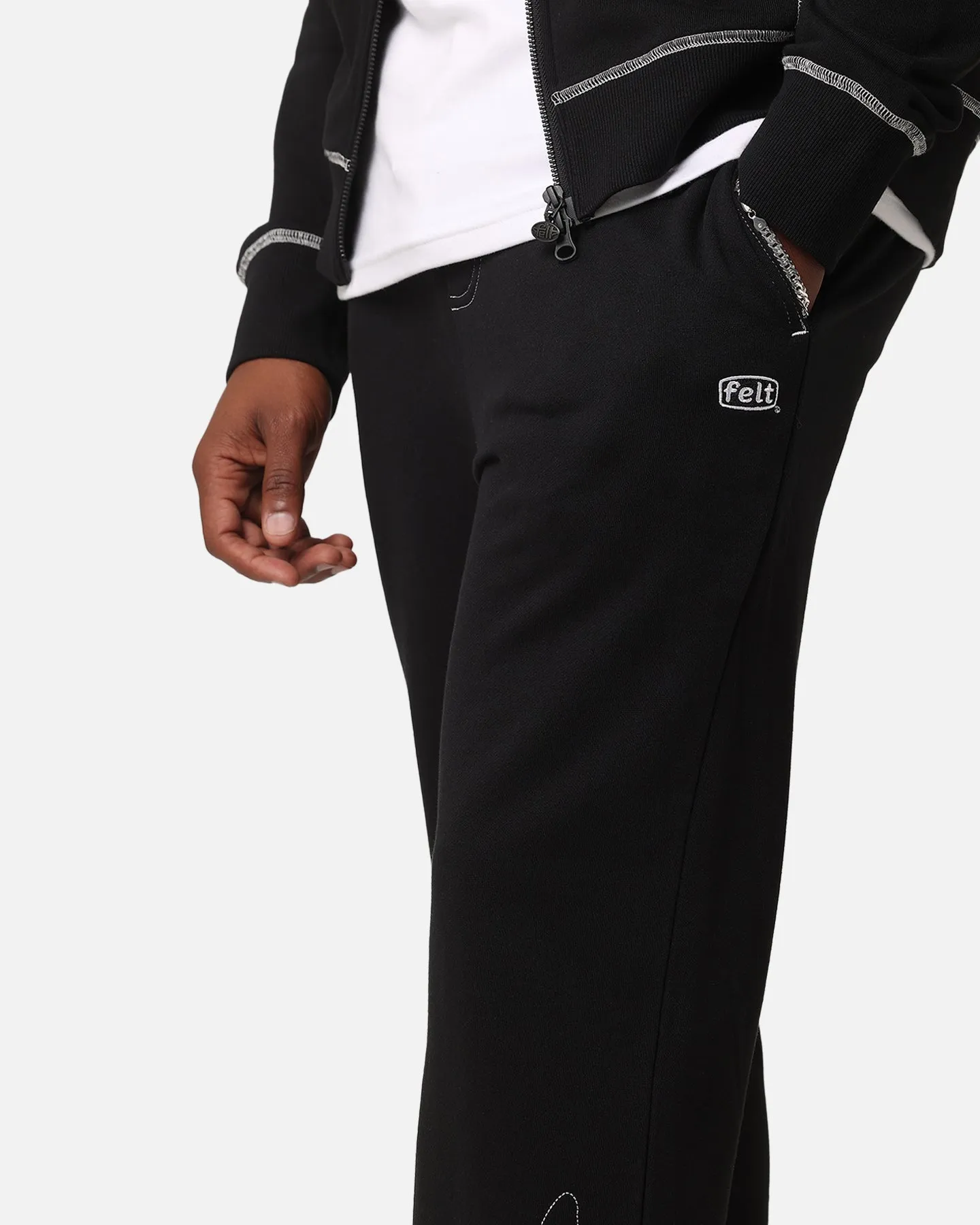 Felt Contrast Stitched Sweatpants Black