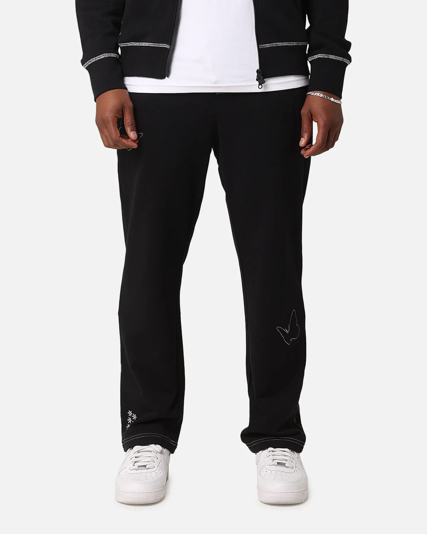 Felt Contrast Stitched Sweatpants Black