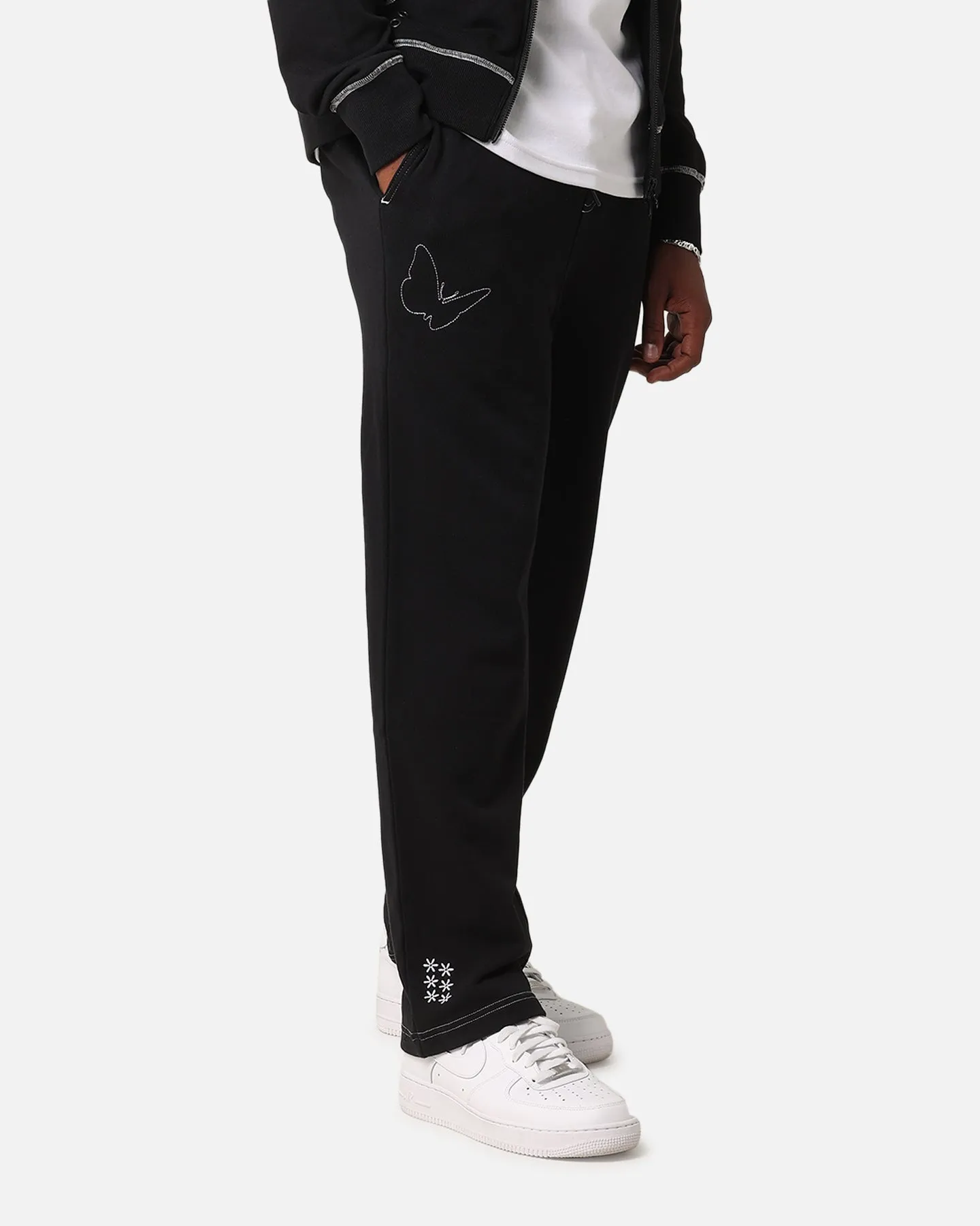 Felt Contrast Stitched Sweatpants Black