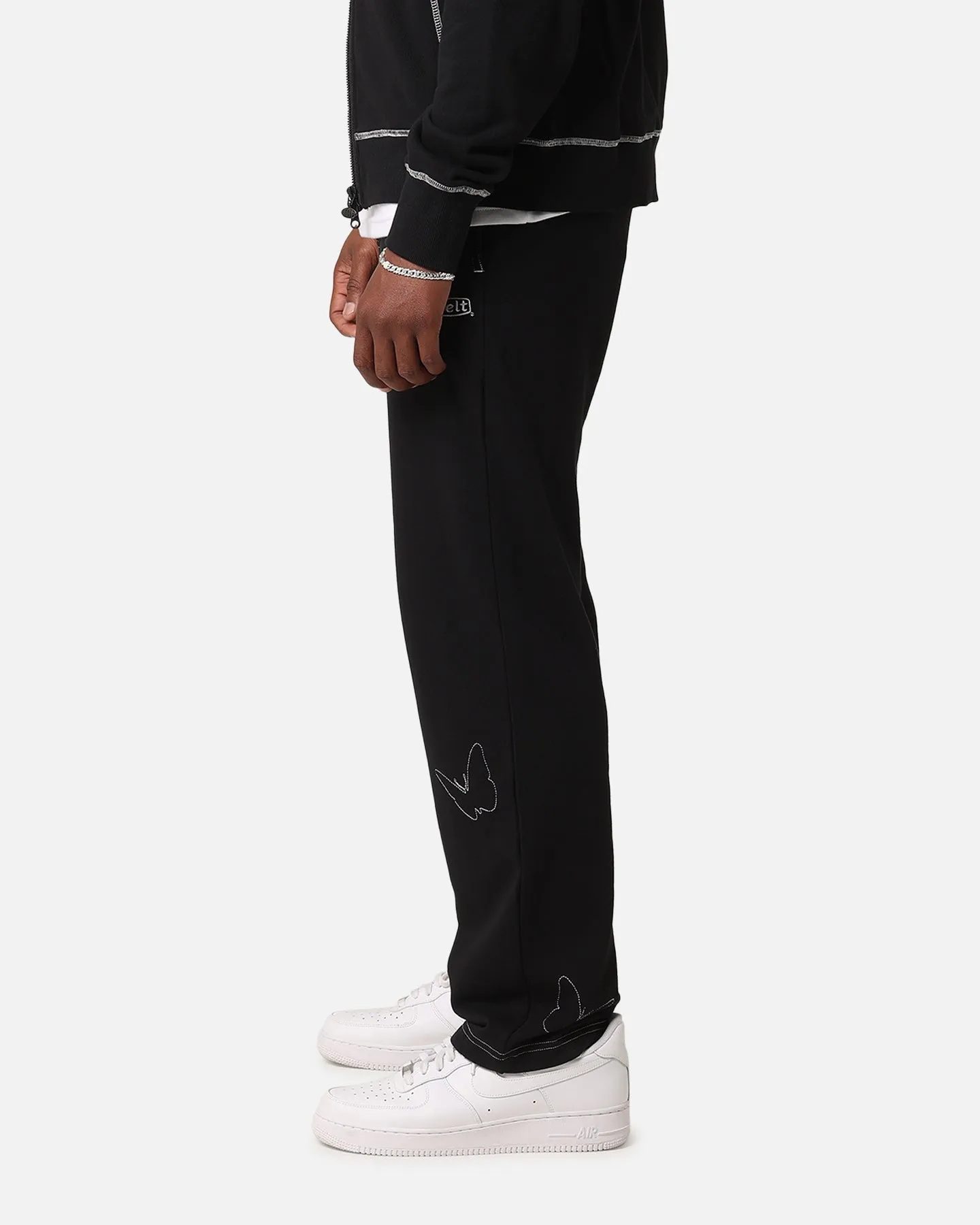 Felt Contrast Stitched Sweatpants Black