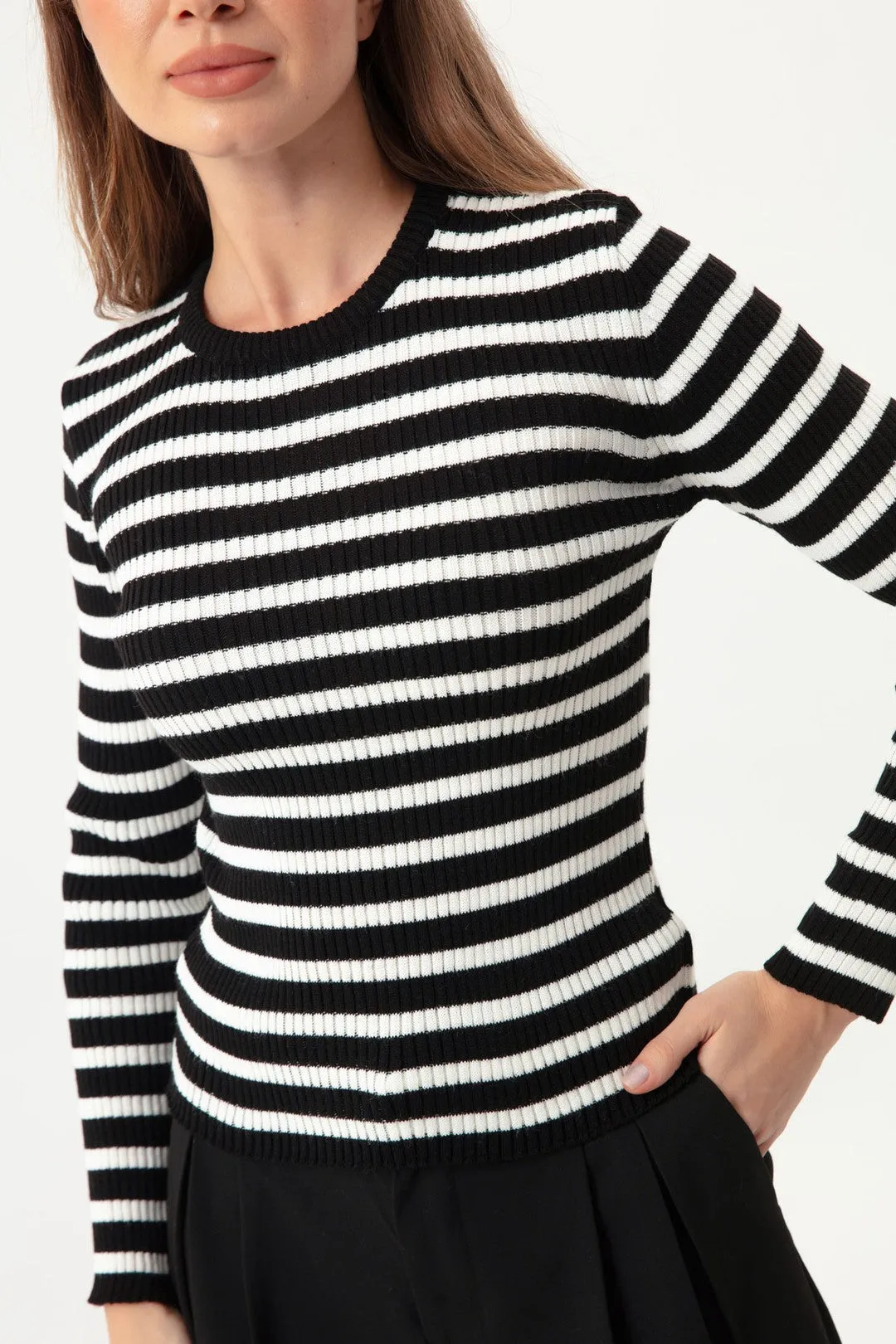 Female Striped Wick Lycra Knitwear Sweater