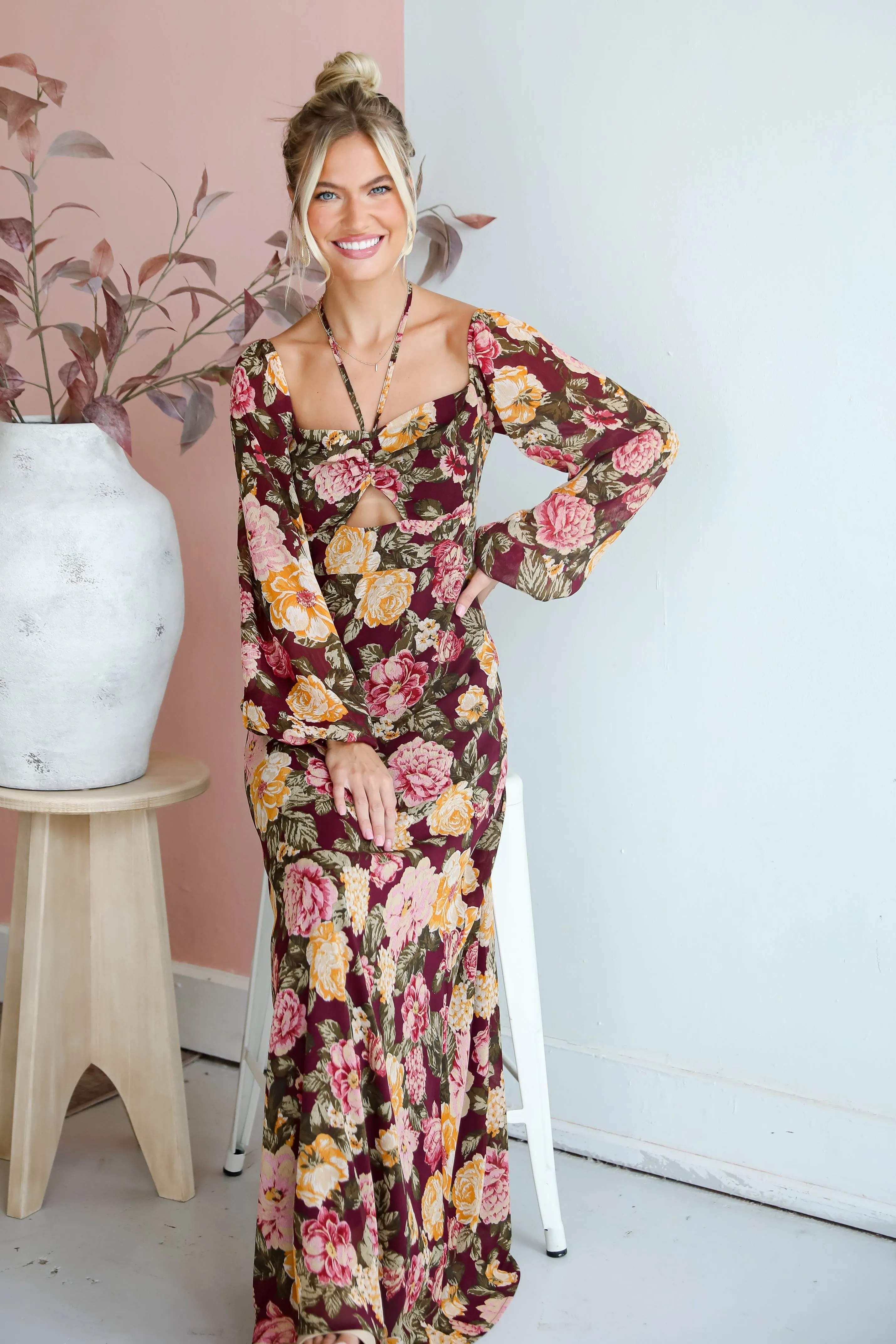 FINAL SALE - Breathtaking View Plum Floral Maxi Dress