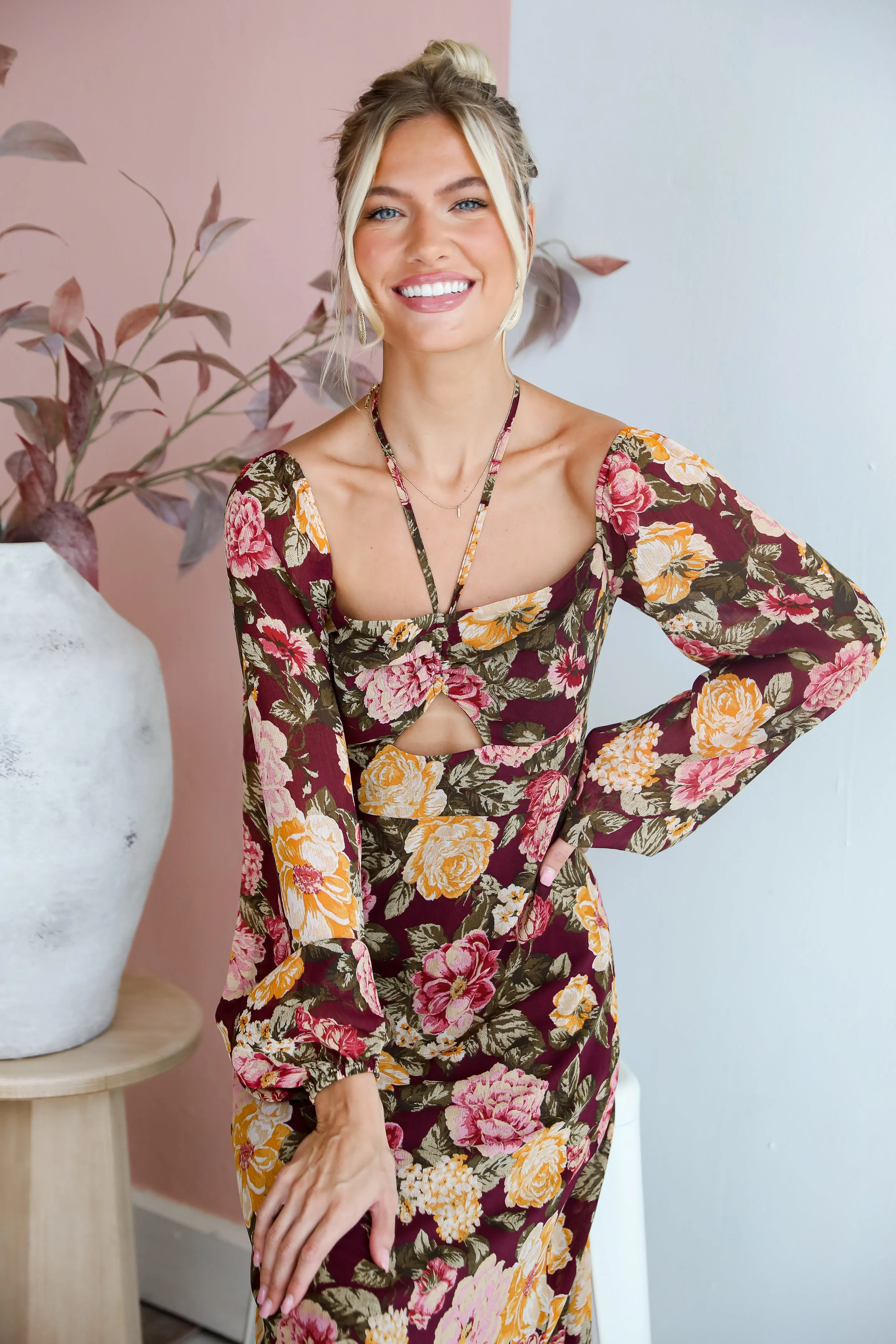 FINAL SALE - Breathtaking View Plum Floral Maxi Dress