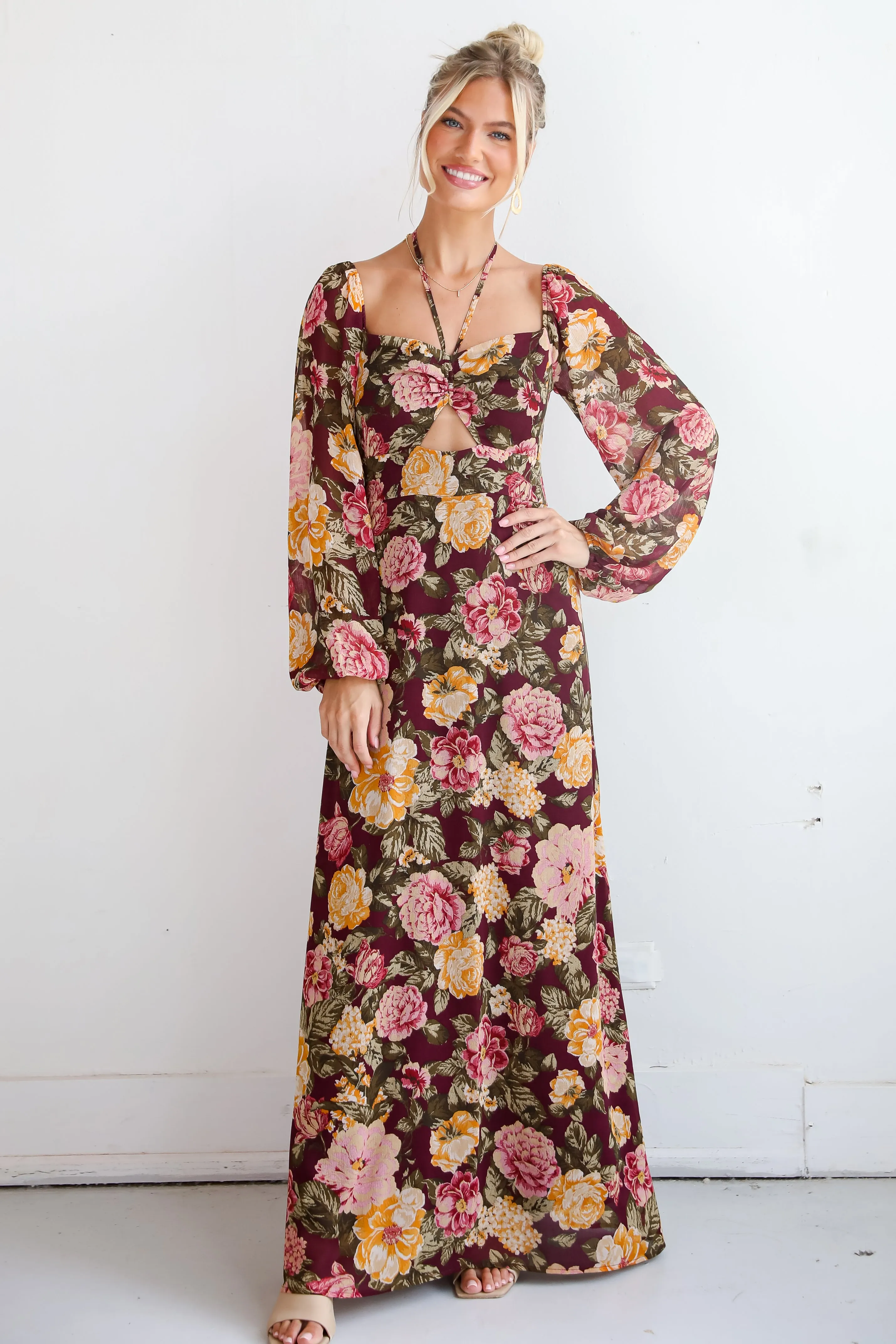 FINAL SALE - Breathtaking View Plum Floral Maxi Dress