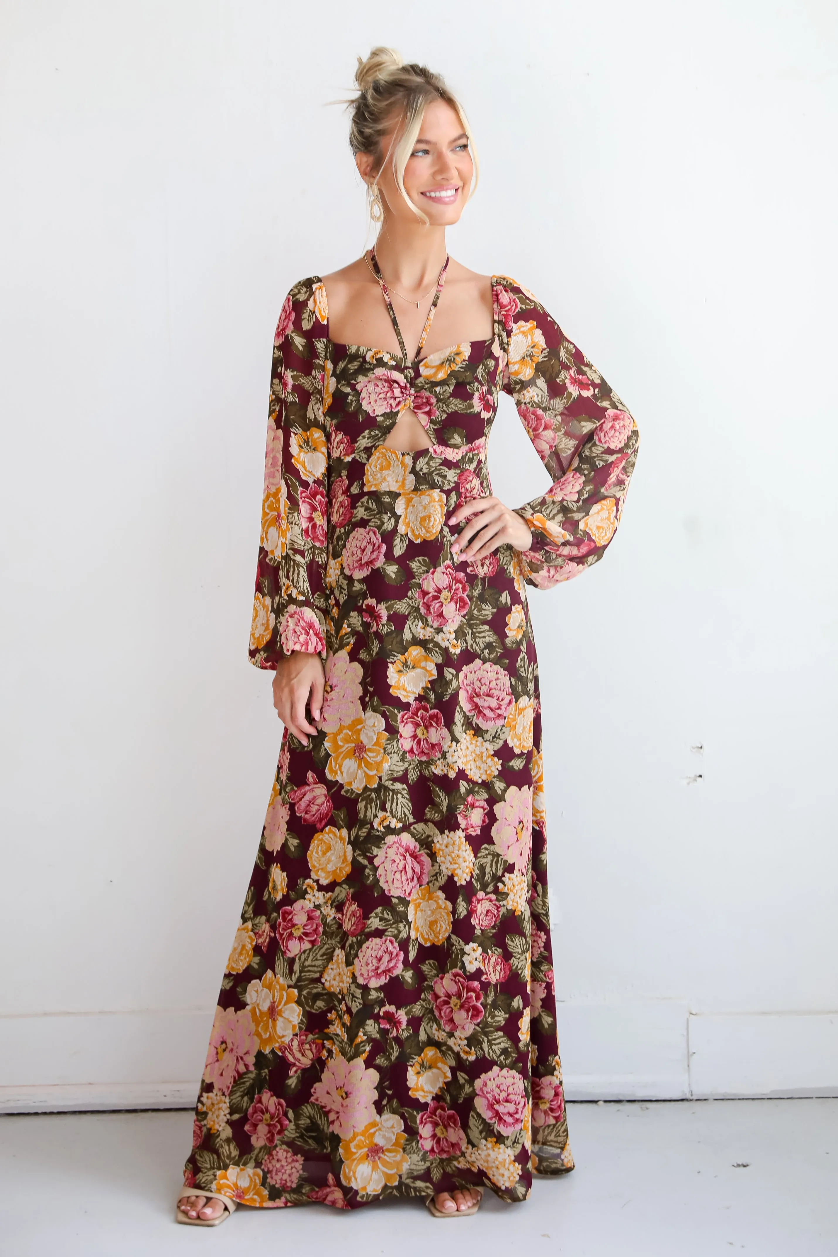 FINAL SALE - Breathtaking View Plum Floral Maxi Dress