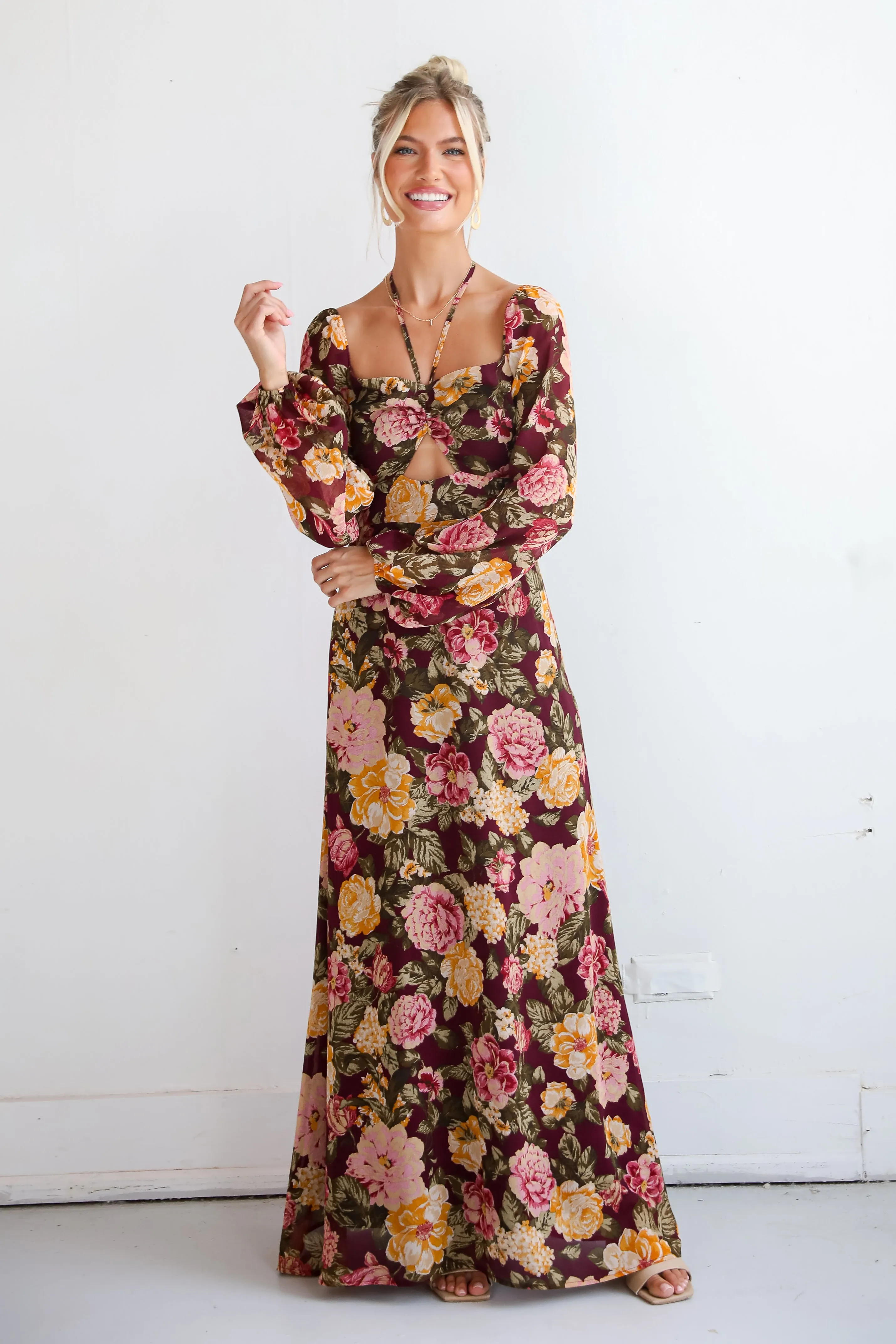 FINAL SALE - Breathtaking View Plum Floral Maxi Dress