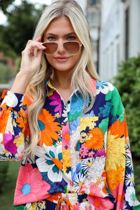 FINAL SALE - Dreamy Effect Navy Floral Blouse