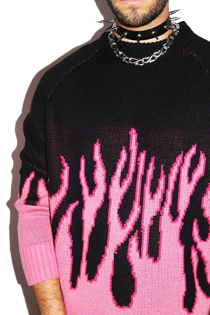 Fire Crop Sleeve Sweater- Pink