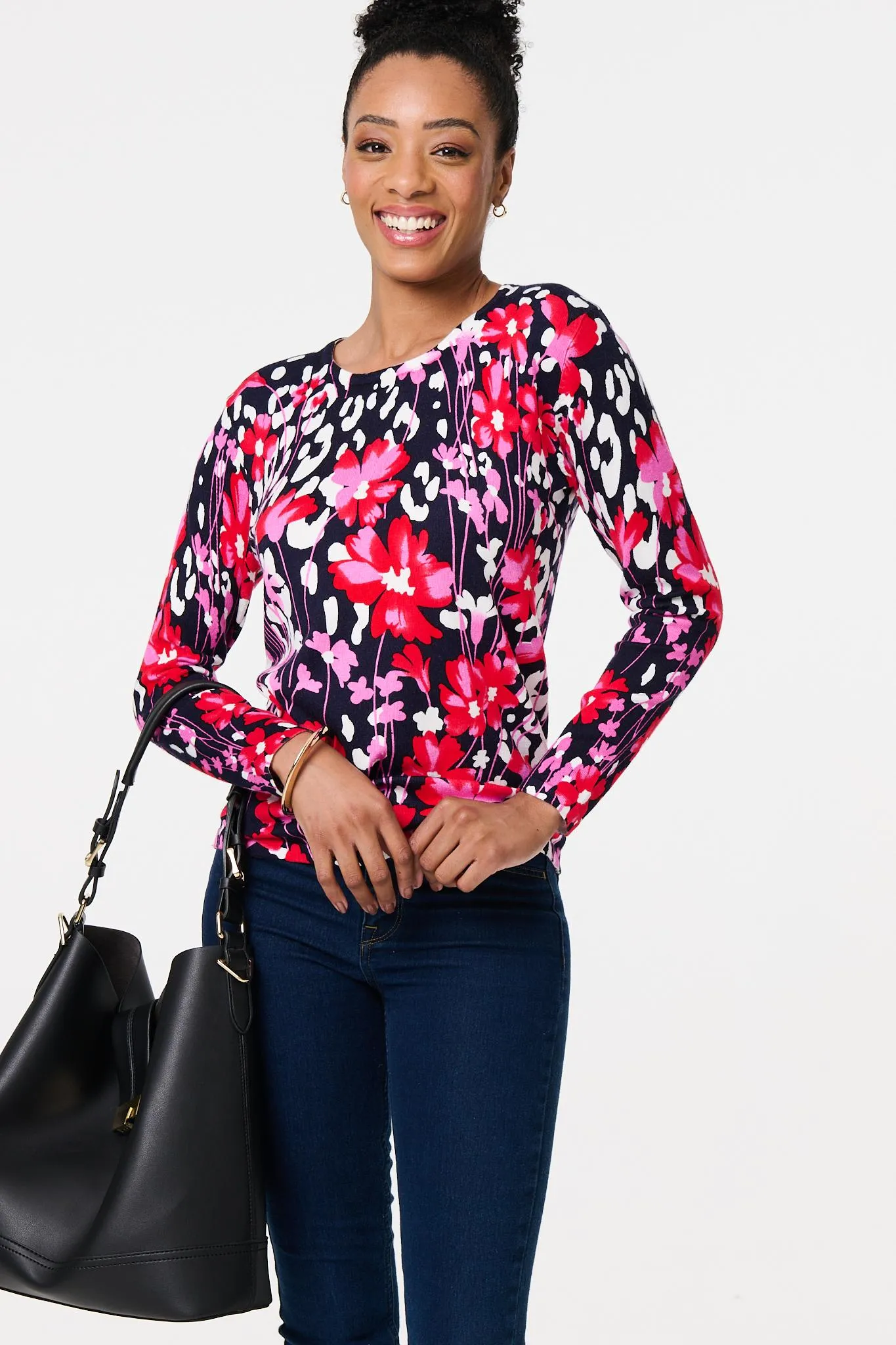 Floral Long Sleeve Scoop Neck Top