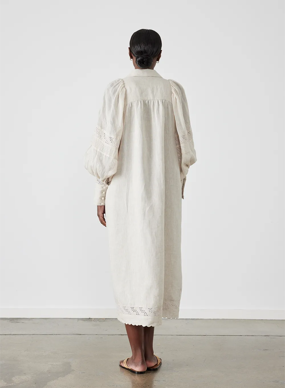 Florence Linen Ramie Embroidery Midi Shirt Dress