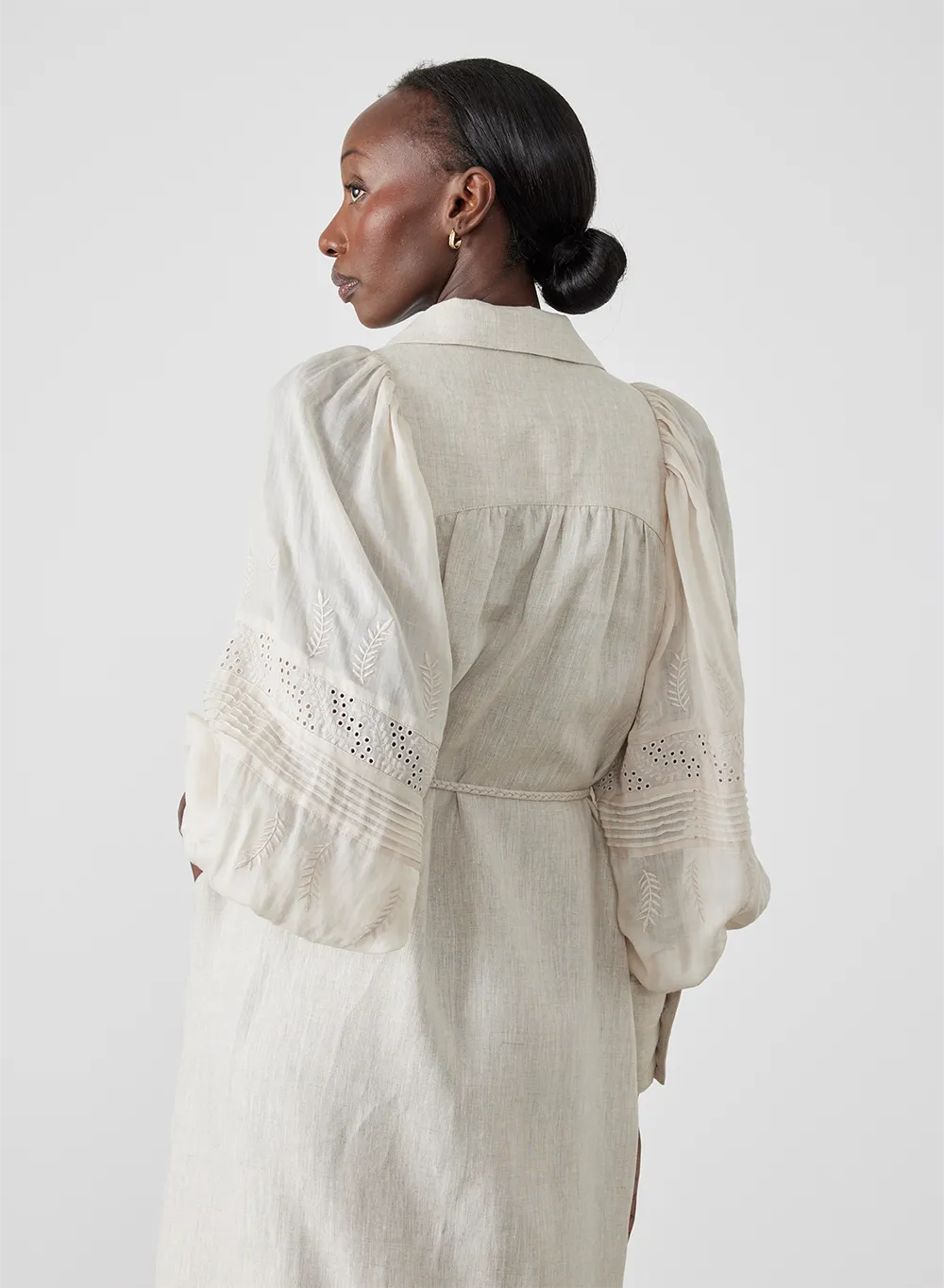 Florence Linen Ramie Embroidery Midi Shirt Dress