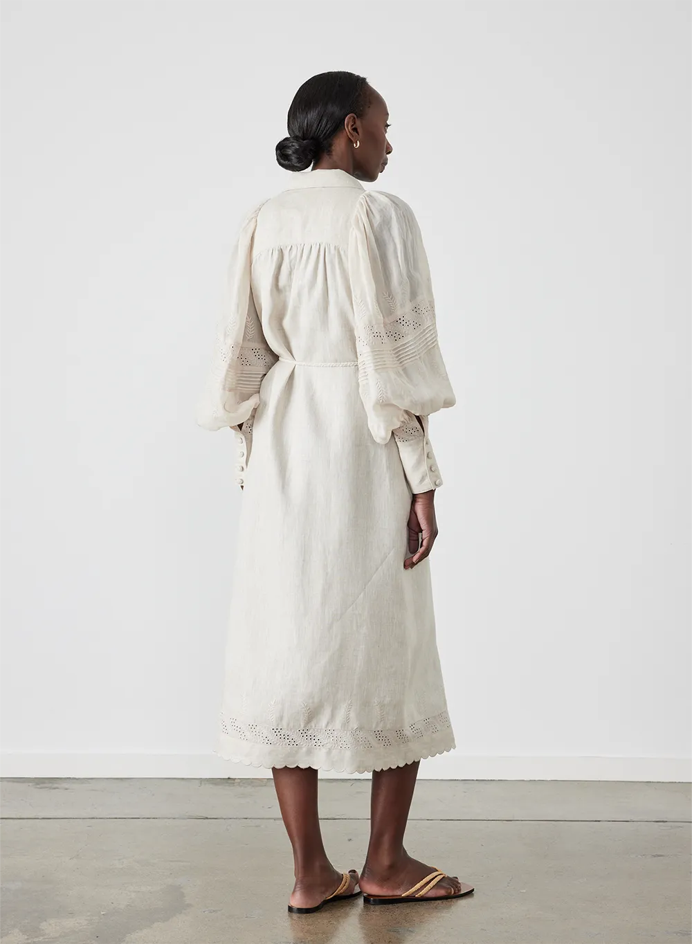 Florence Linen Ramie Embroidery Midi Shirt Dress