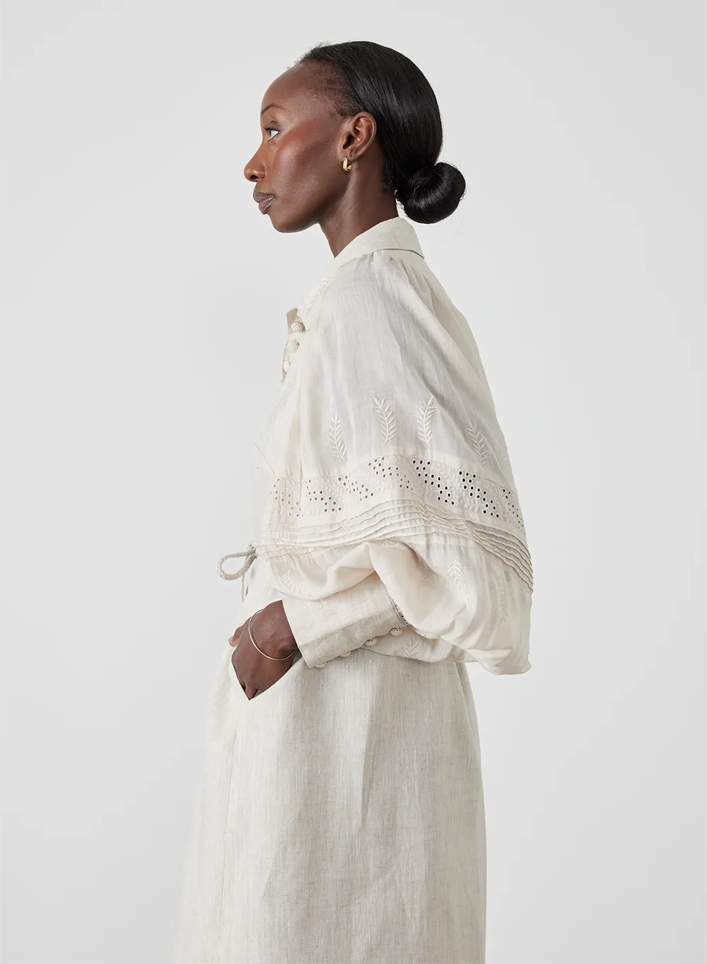 Florence Linen Ramie Embroidery Midi Shirt Dress