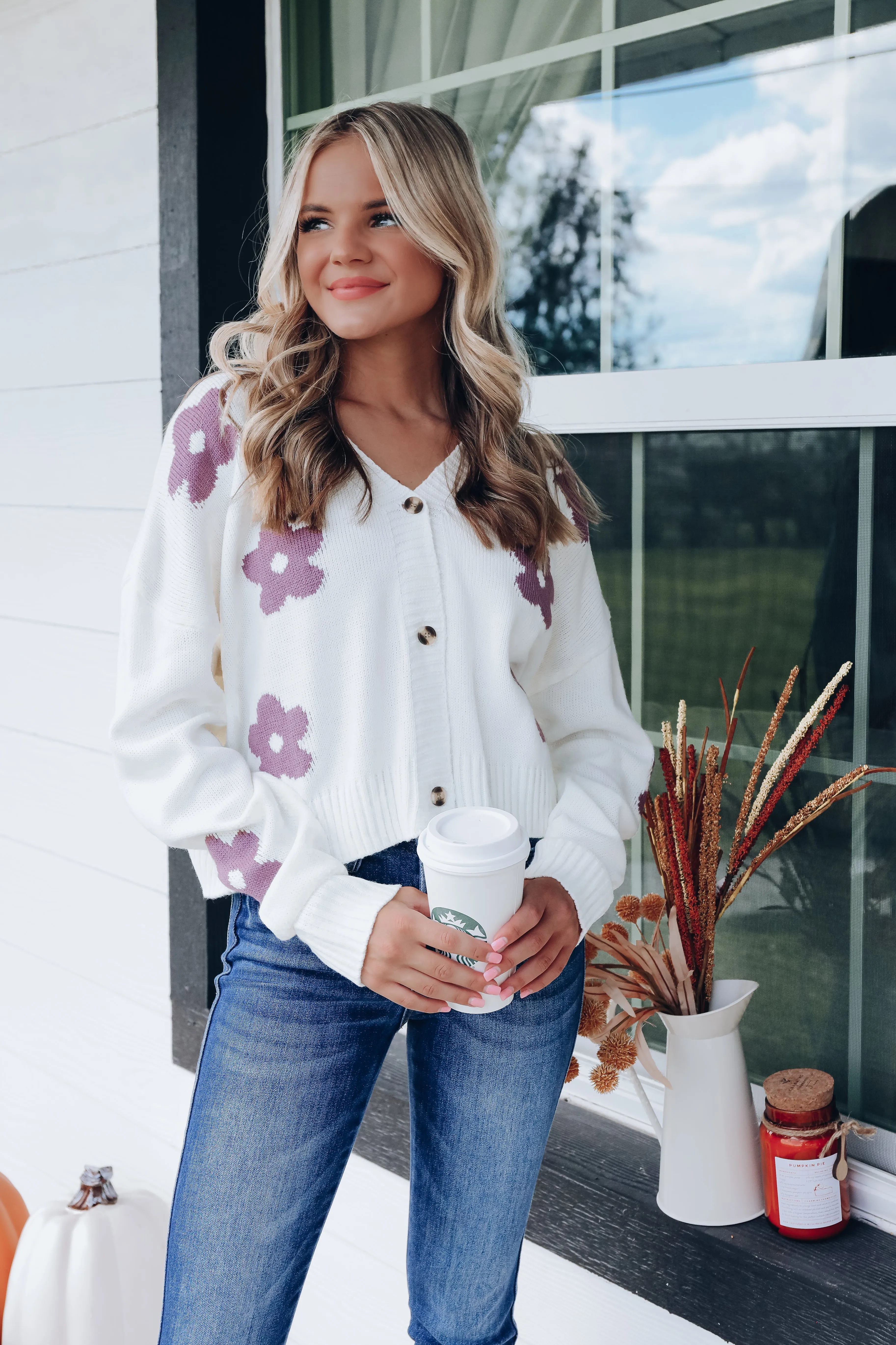 Flower Shop Button Front Cropped Cardigan - Ivory