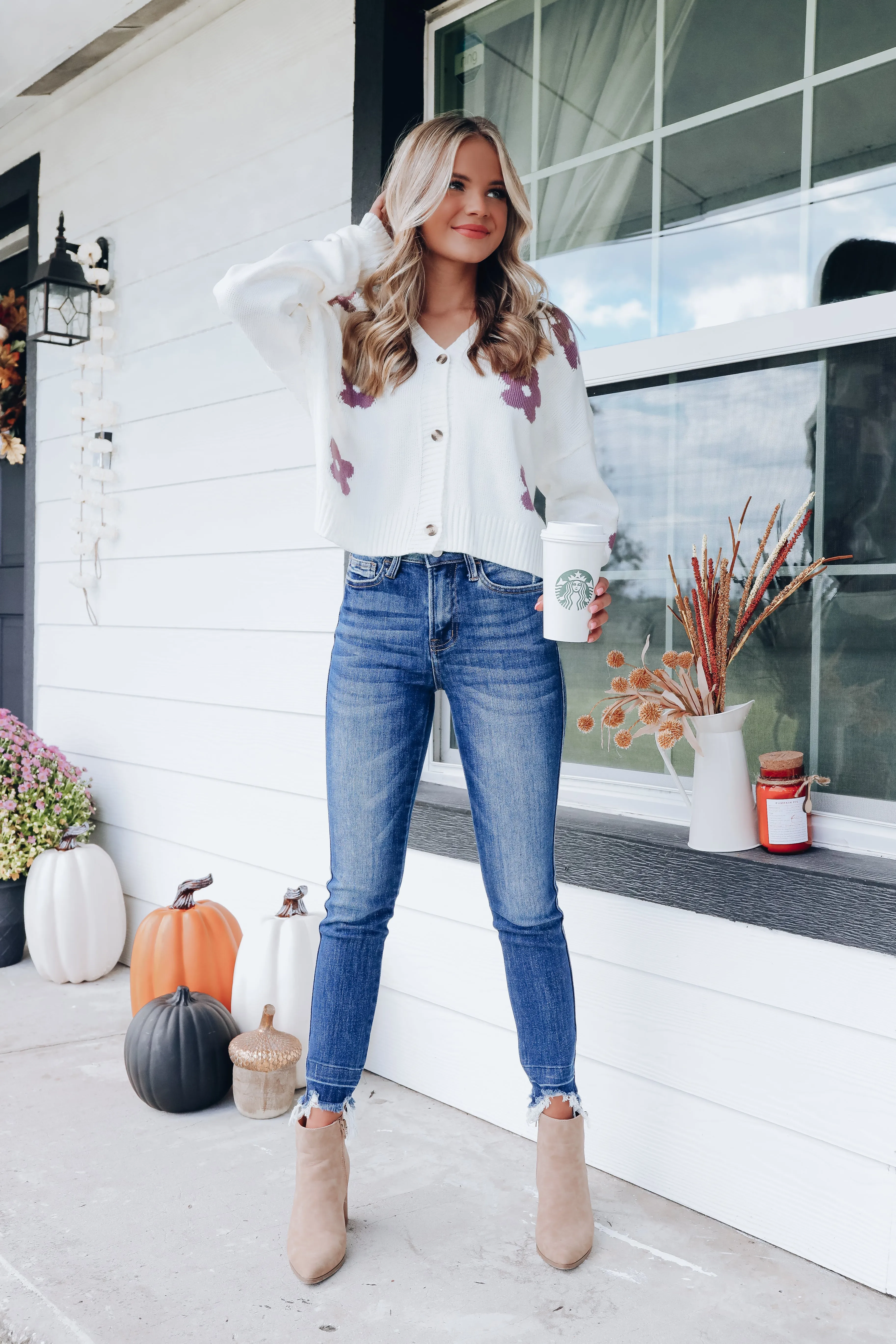 Flower Shop Button Front Cropped Cardigan - Ivory