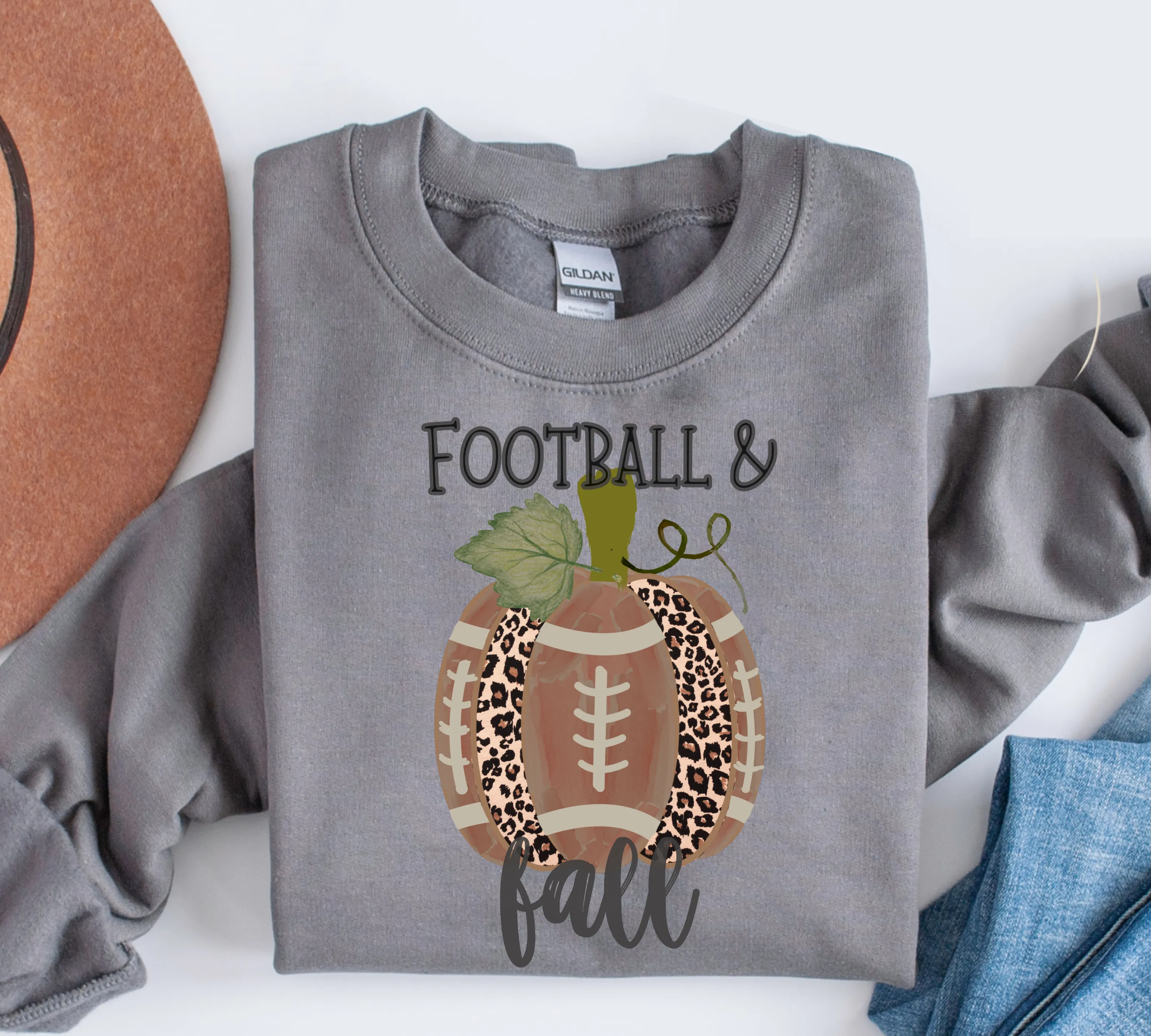 Football and Fall Women's Crewneck Sweatshirt, Cute Watercolor Football Pumpkin Fall Shirt