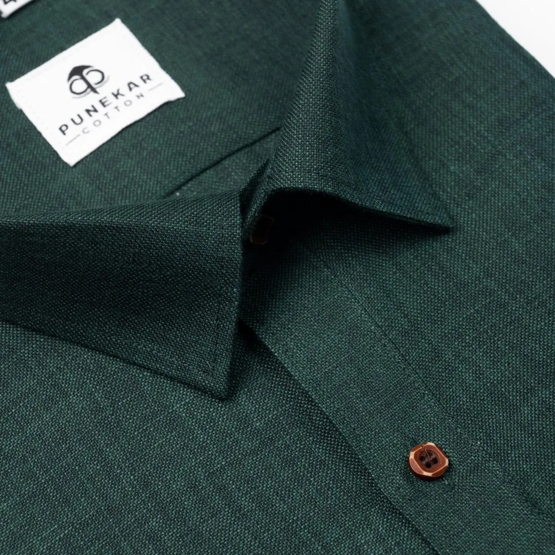 Forest Green Color Blended Linen Shirt For Men's