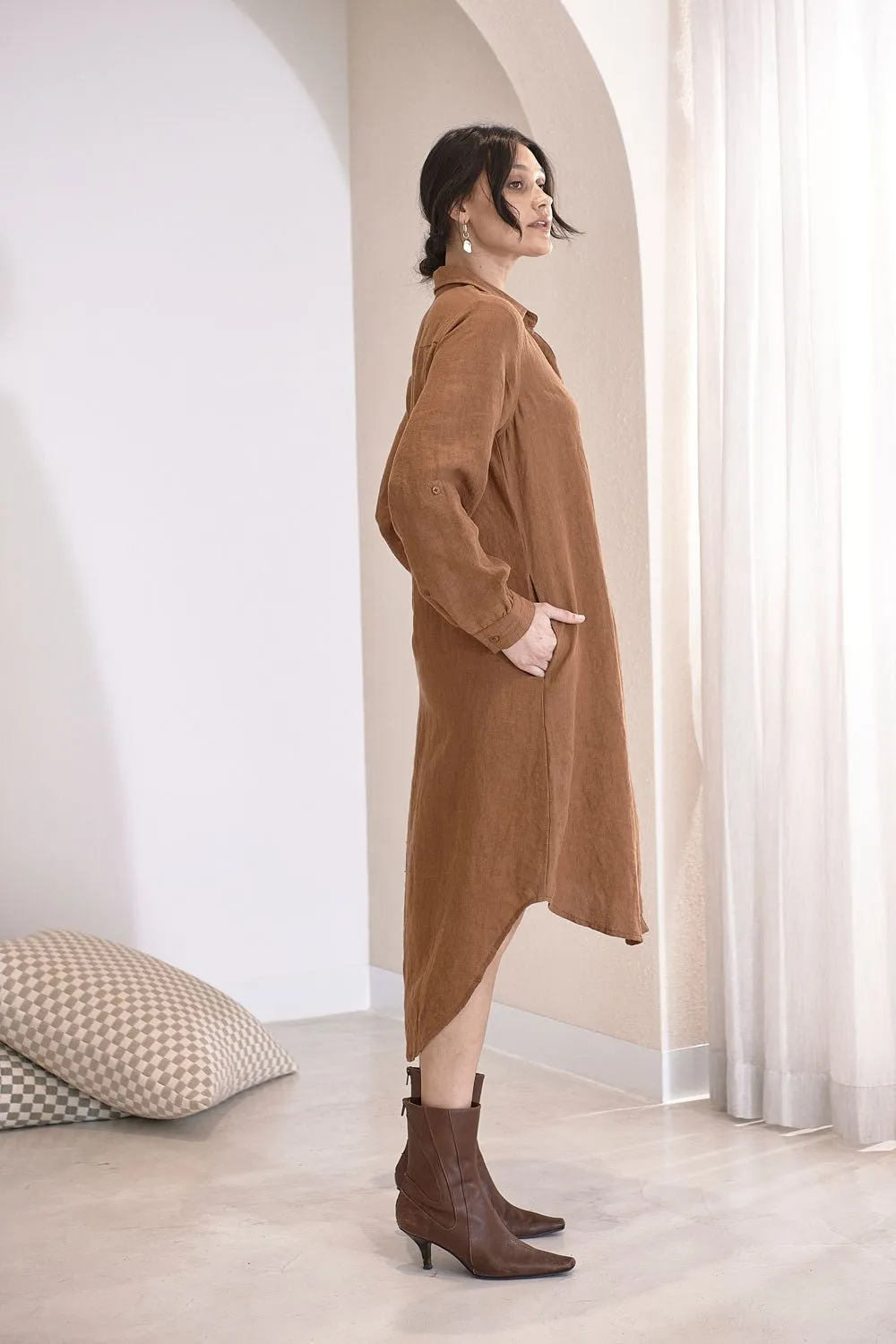 Fundamental Linen Shirt Dress - Nutmeg