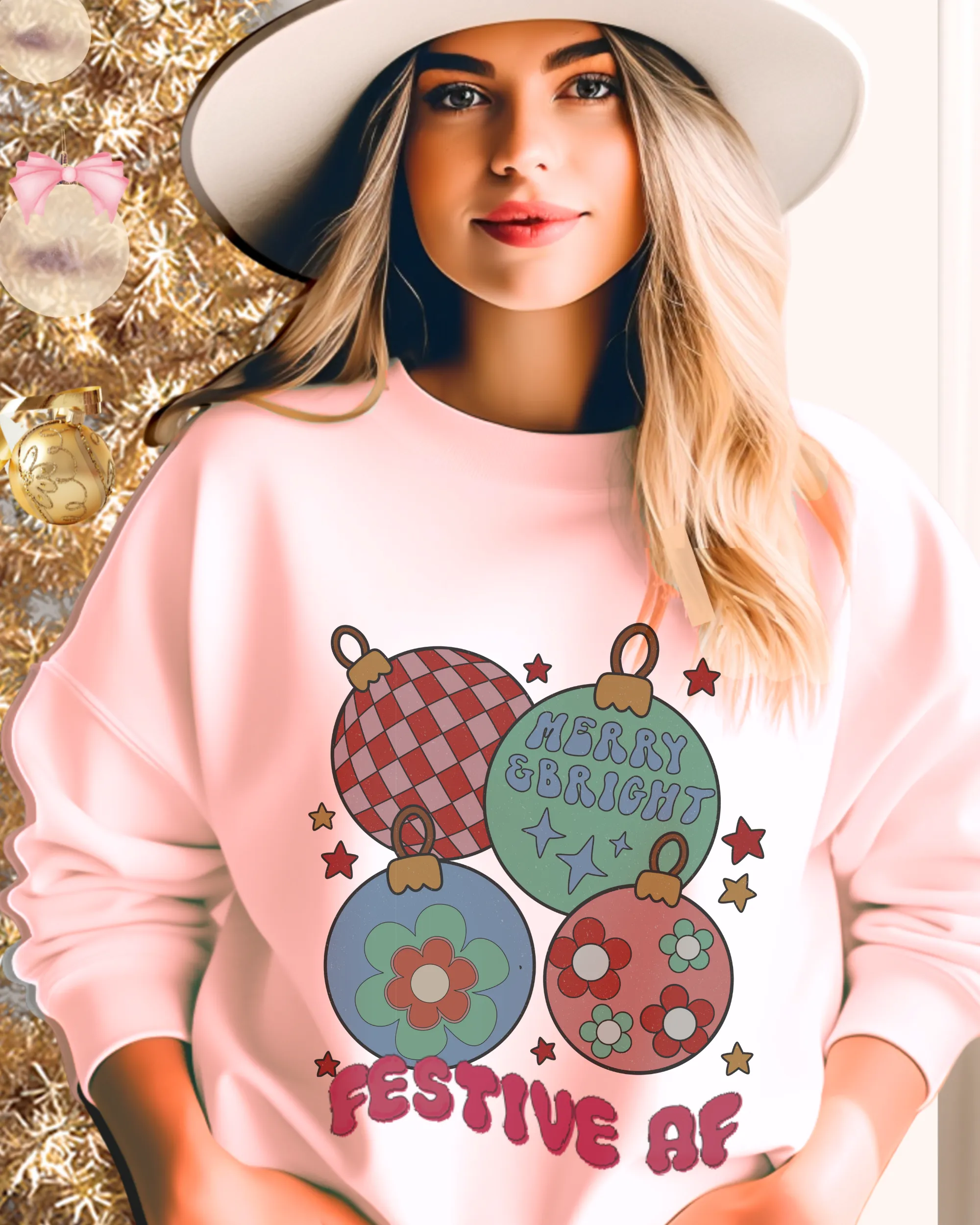 Funny Festive AF Christmas Crewneck Sweatshirt Grey, Ash, Sand, White, Pink