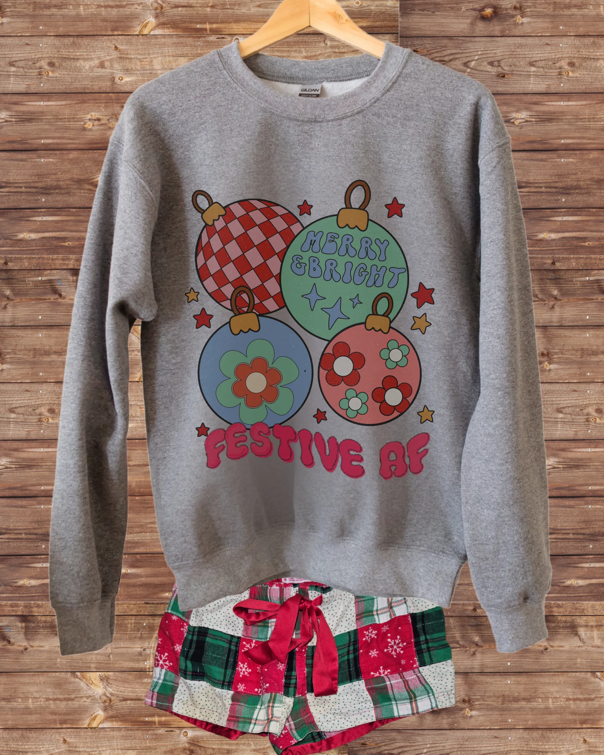 Funny Festive AF Christmas Crewneck Sweatshirt Grey, Ash, Sand, White, Pink