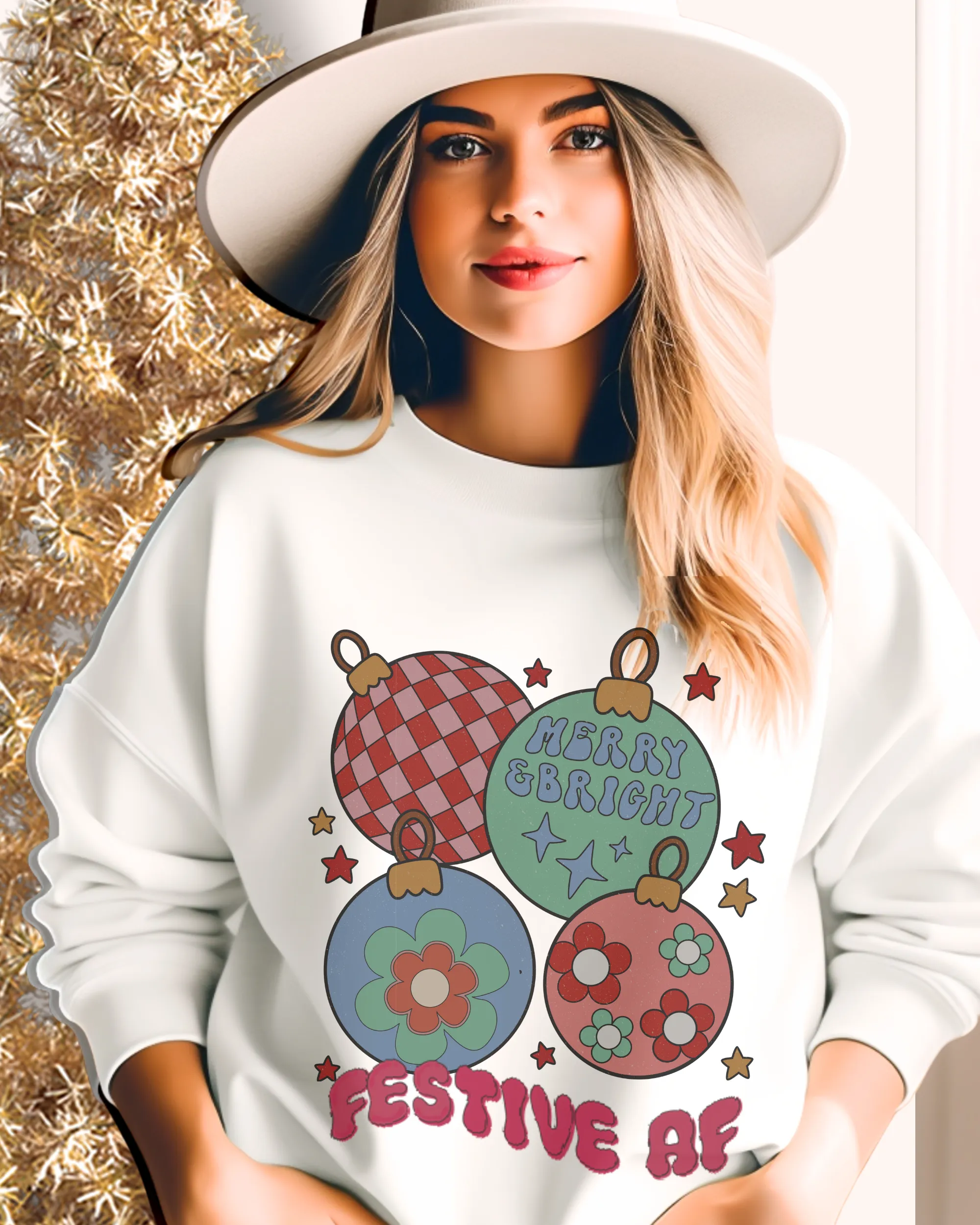 Funny Festive AF Christmas Crewneck Sweatshirt Grey, Ash, Sand, White, Pink